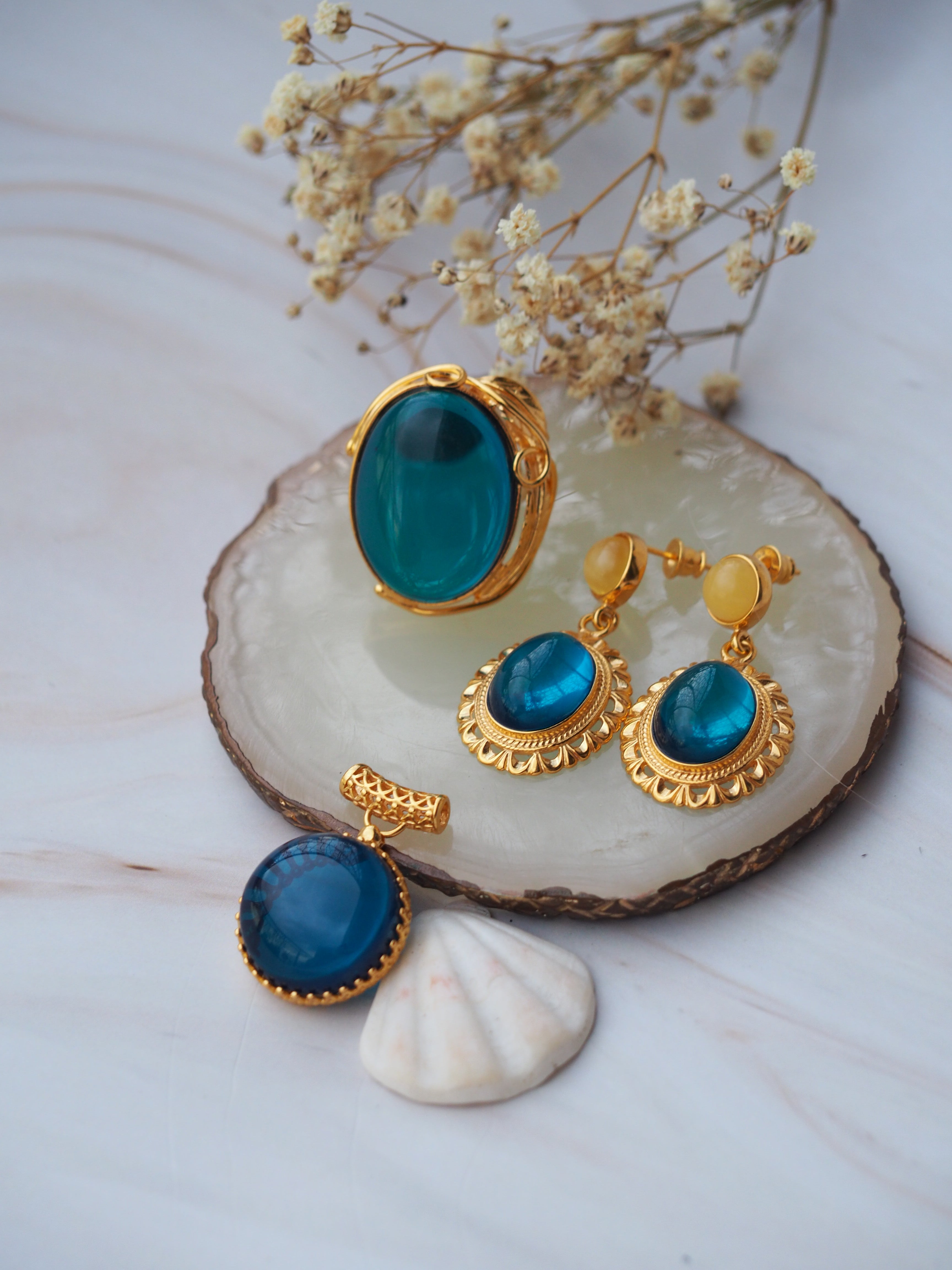 Blue amber store earrings