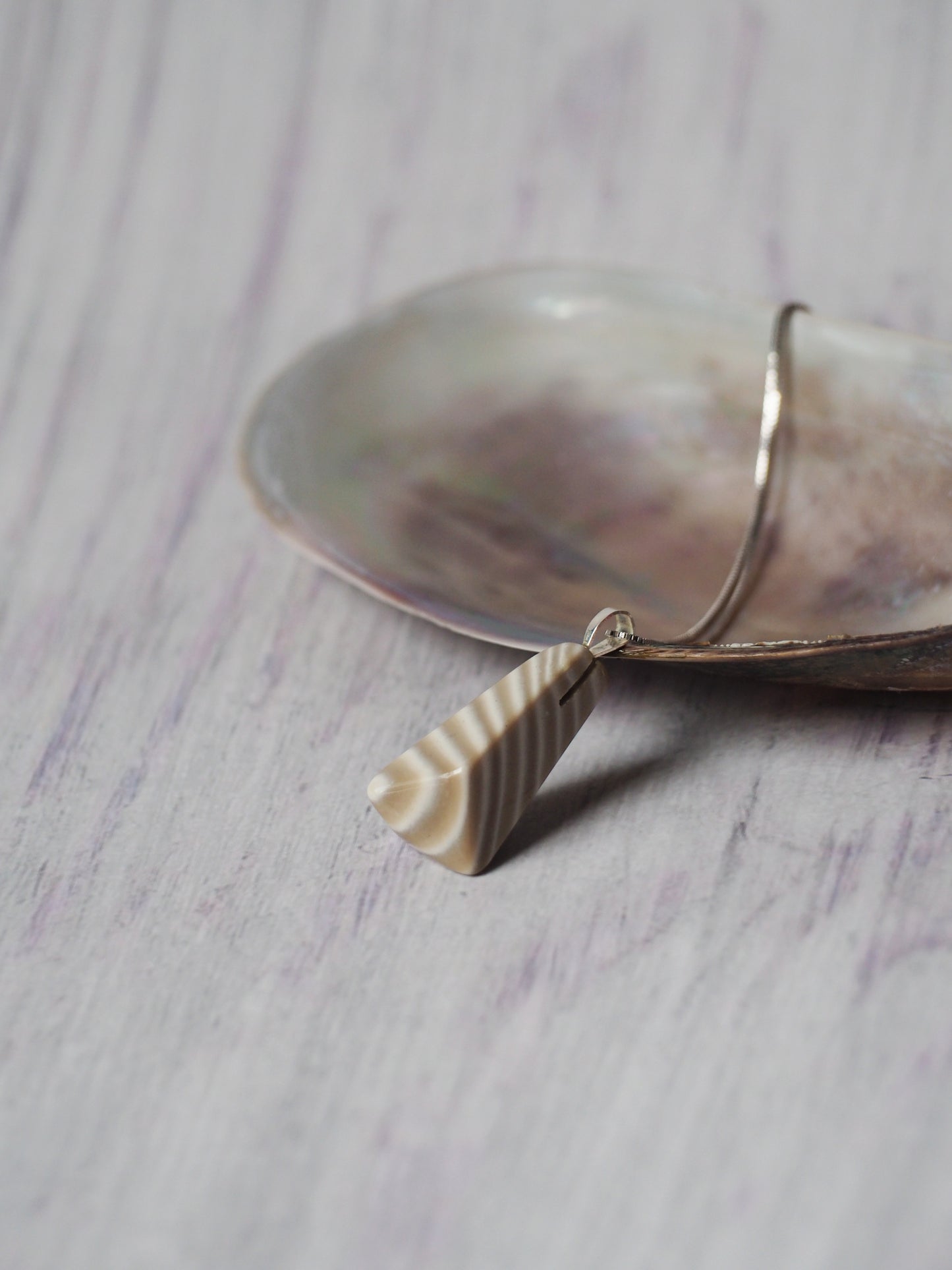 Natural Striped Flint Pendant with Silver Hook