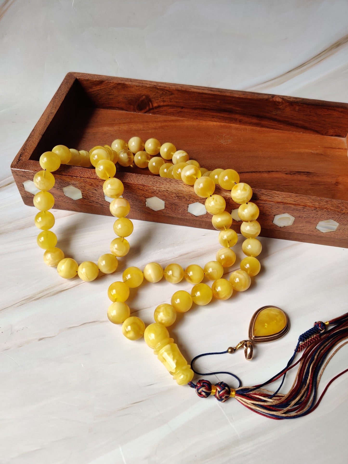 Highly Collectible Extra Long Natural Amber Misbaha 61 Beads from Private Collector from Poland + Certificate