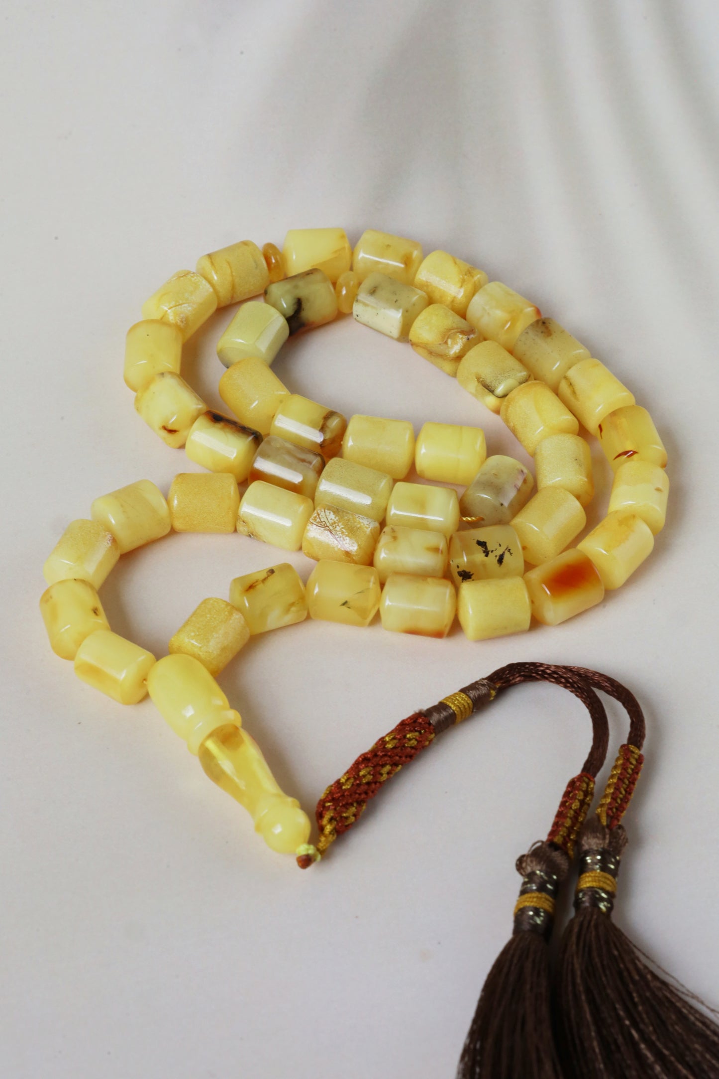 Natural Multicolor Raw Barrel Shape Amber Tasbih 45 Beads