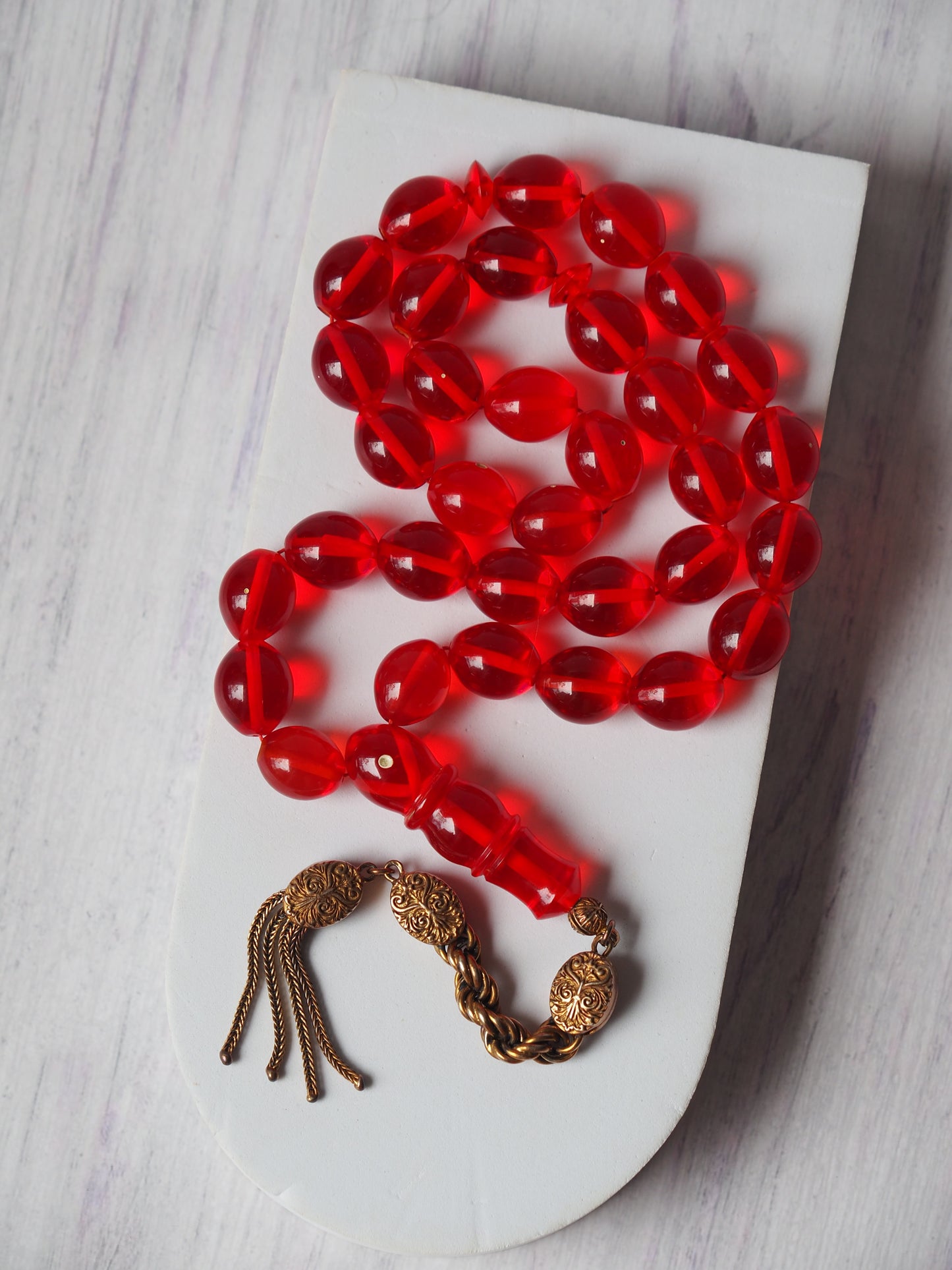 Red Olive Shaped Bakelite Rosary 33 Beads