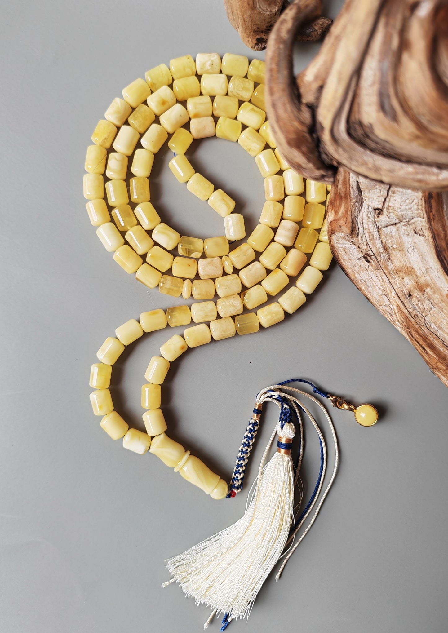 Long Milk Barrel Shape Super Amber Misbah – 99 Beads with Amber Pendant