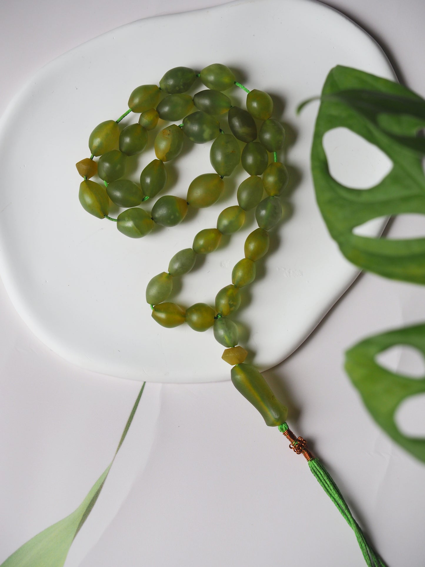 Natural Cloudy Olive Shah Maqsood Olive Shape Misbah 33 Beads