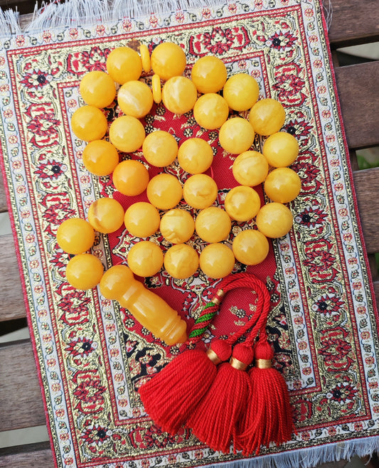 Natural Unique Huge Butterscotch Amber Misbaha Prayer Beads 19.5 mm + Certificate 33 Beads