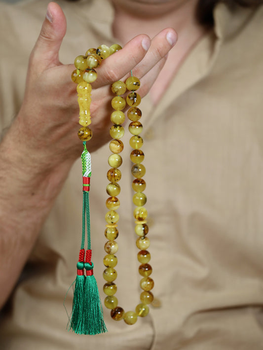Natural Raw Amber Misbah with Debris – 45 Beads + 1 Spare