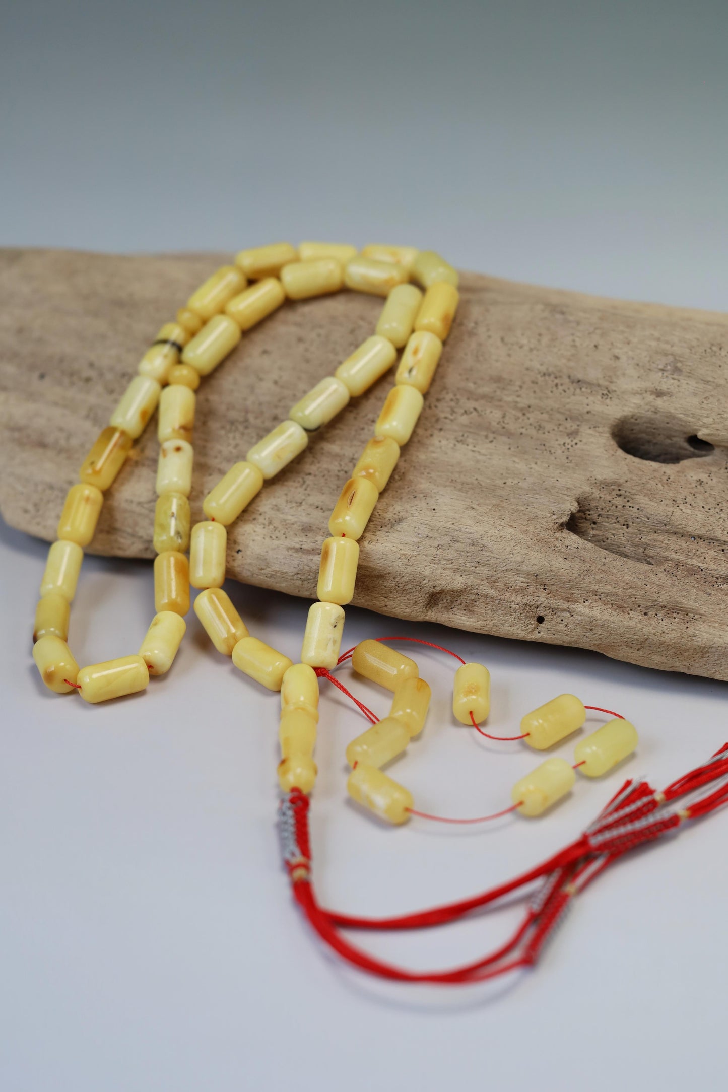 Natural Milk Barrel Shape Amber Rosary – 37 Beads + 8 Spares