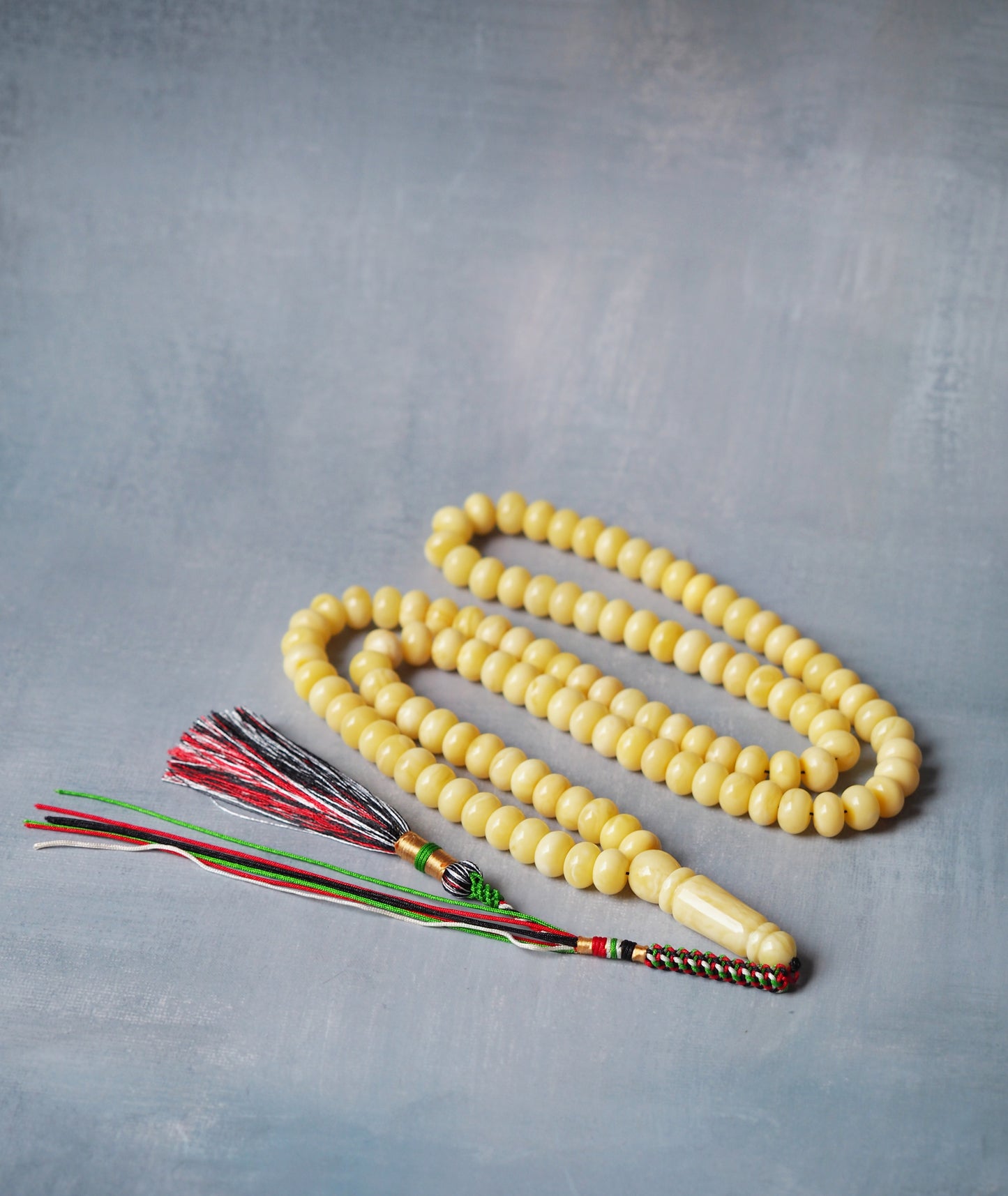 Unique Light Milk Donut Shape Natural Amber Rosary / Tasbih 113 Beads