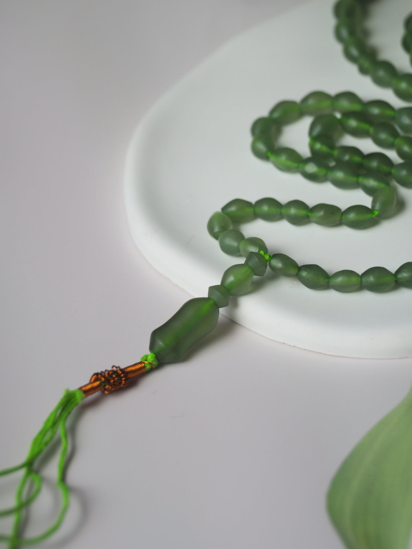 Moss Green Natural Shah Maqsood Rosary 99 Beads Olive Shape