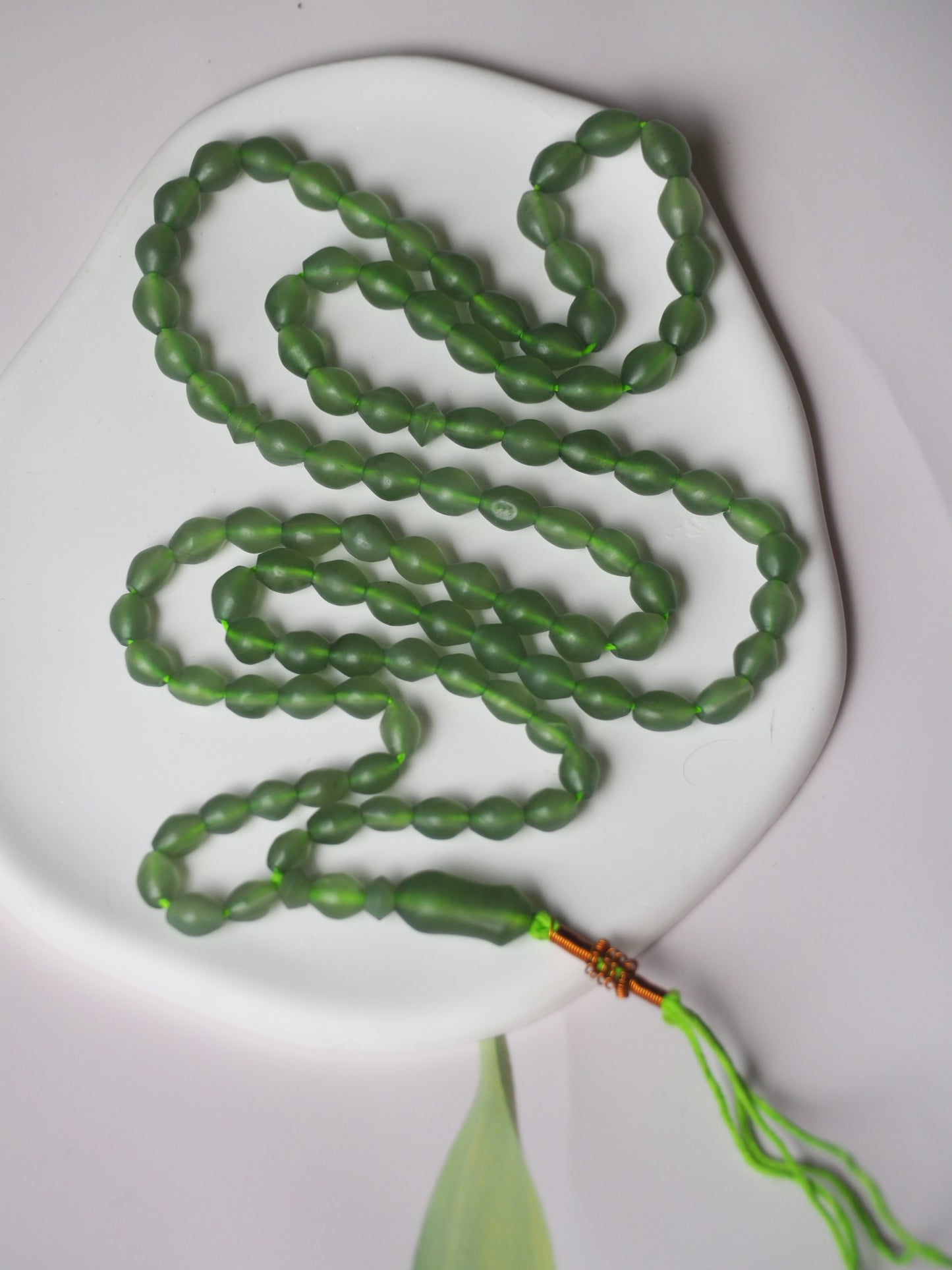 Moss Green Natural Shah Maqsood Rosary 99 Beads Olive Shape