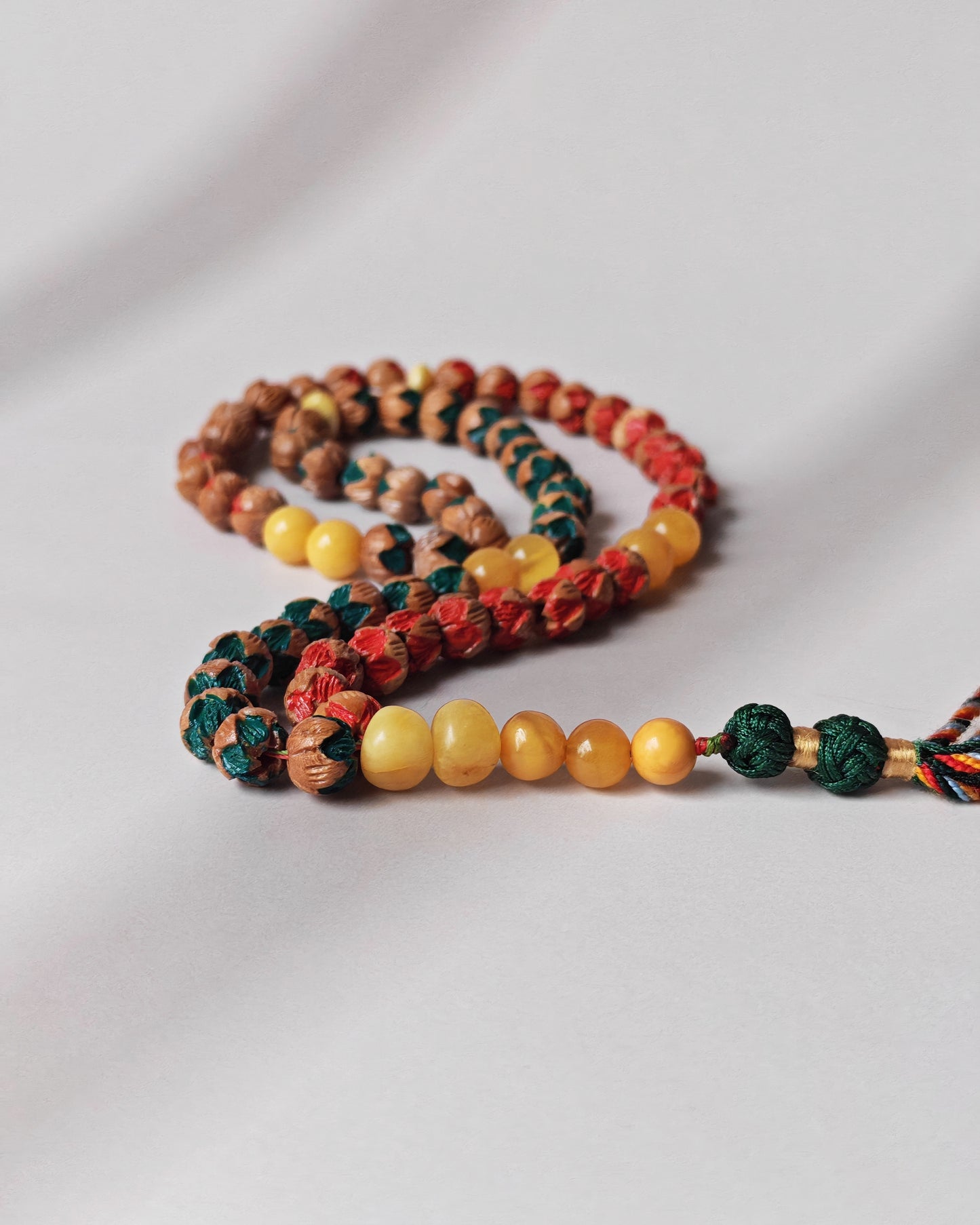 Handcarved Cherry Wood & Aged Butterscotch Amber Tasbih – 66 Beads