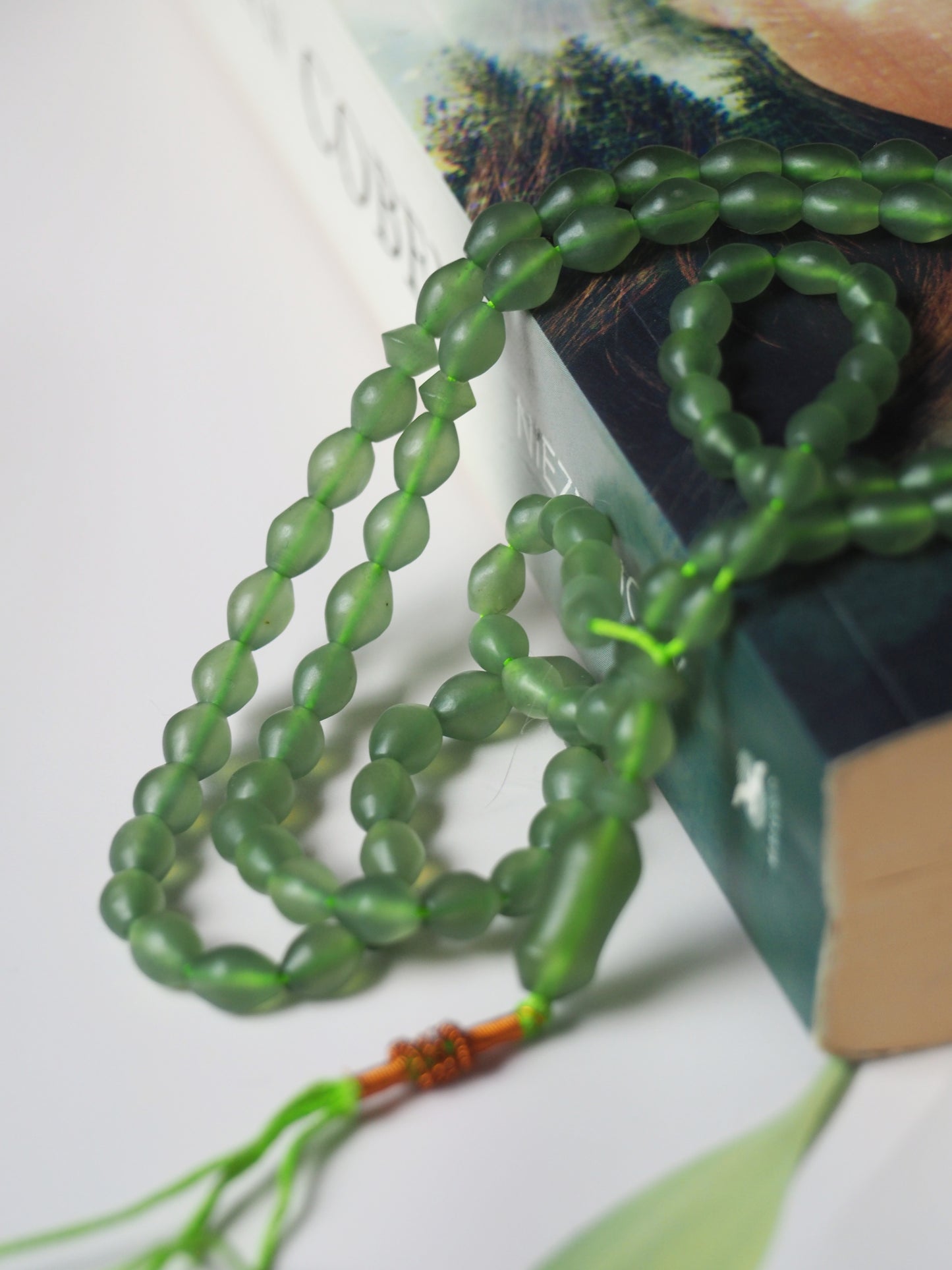 Moss Green Natural Shah Maqsood Rosary 99 Beads Olive Shape