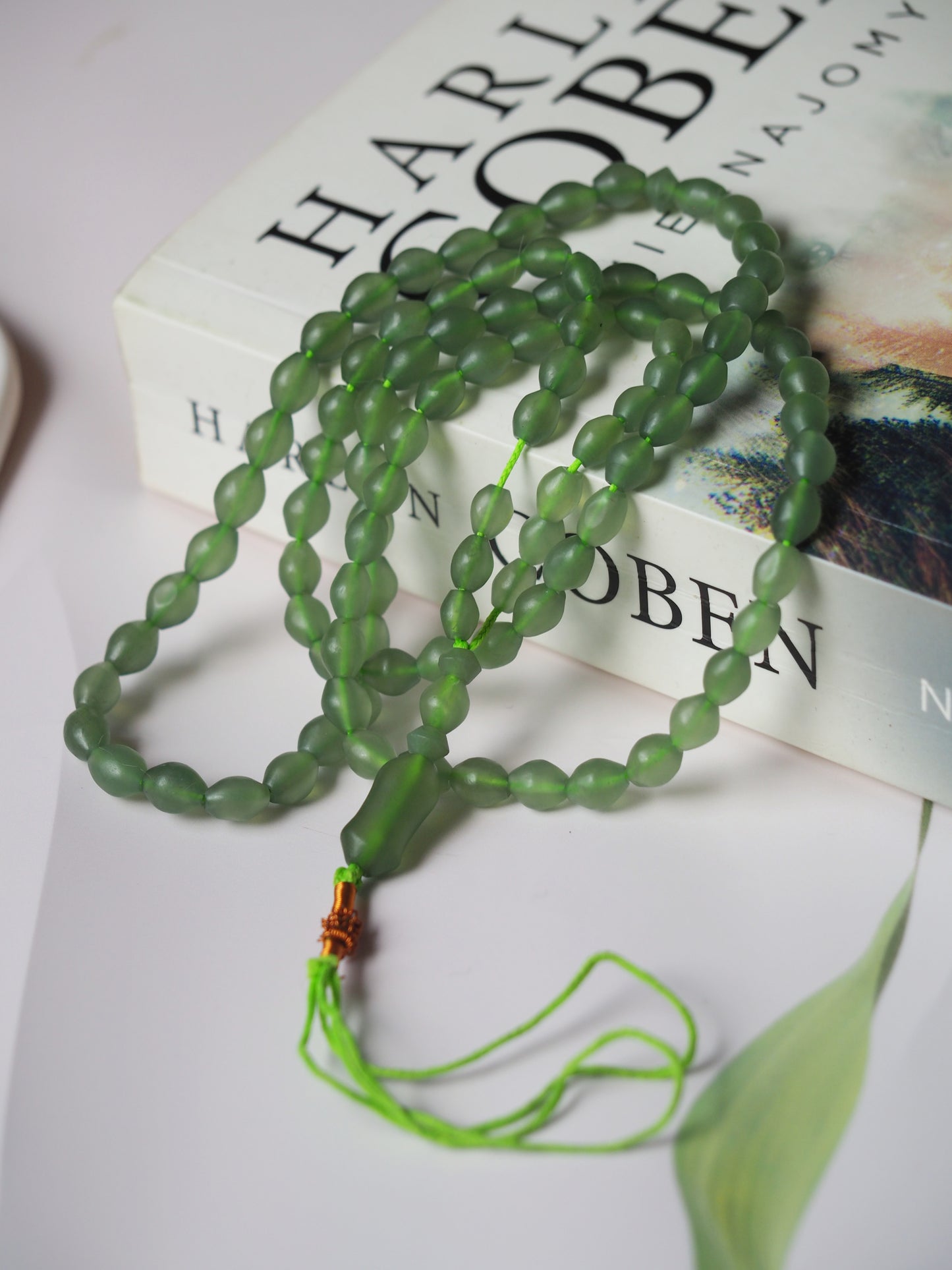 Moss Green Natural Shah Maqsood Rosary 99 Beads Olive Shape