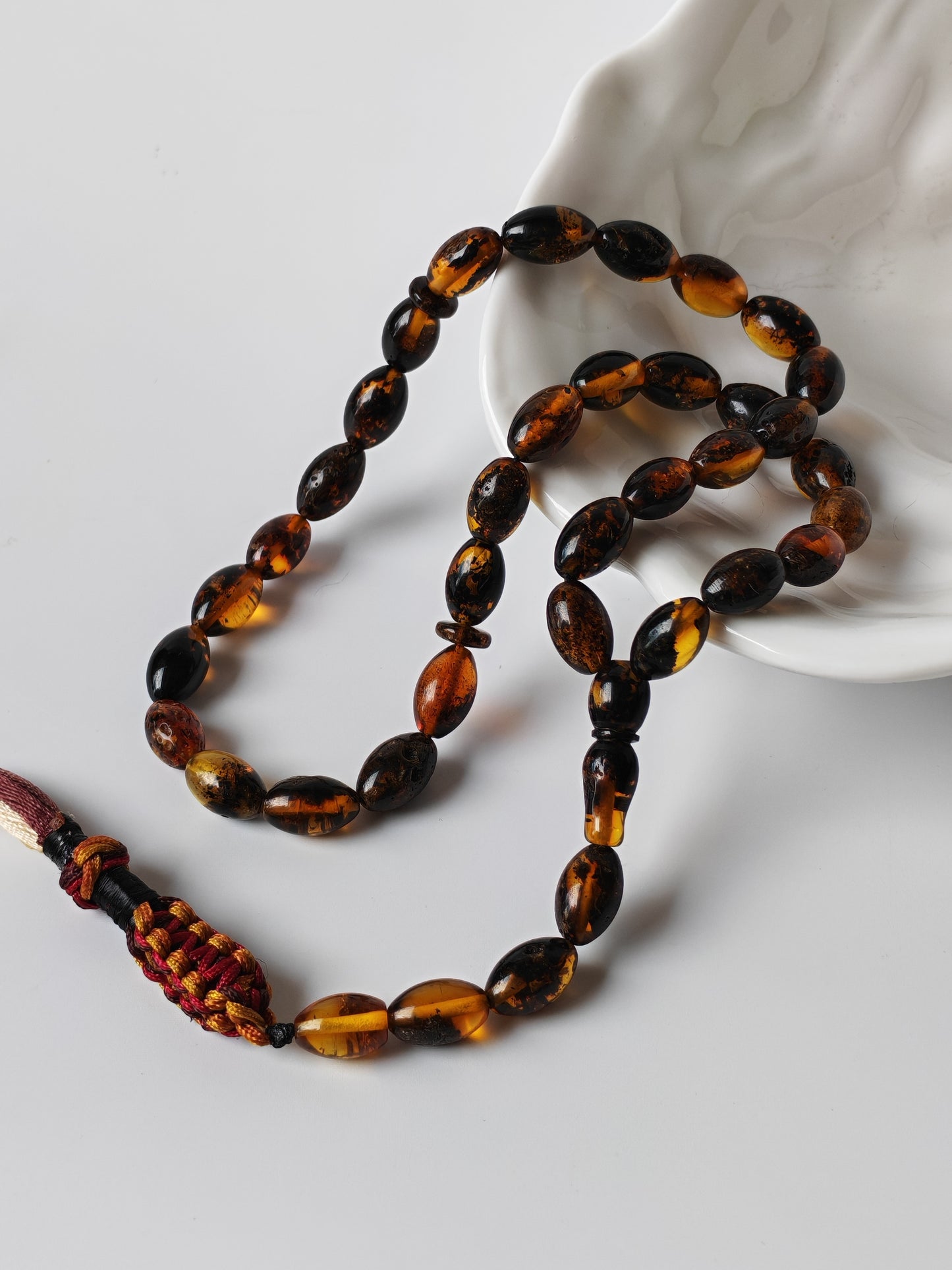Dark Brown Sea Raw Amber Small Olive Shape Tasbih 33 Beads + Bracelet SET