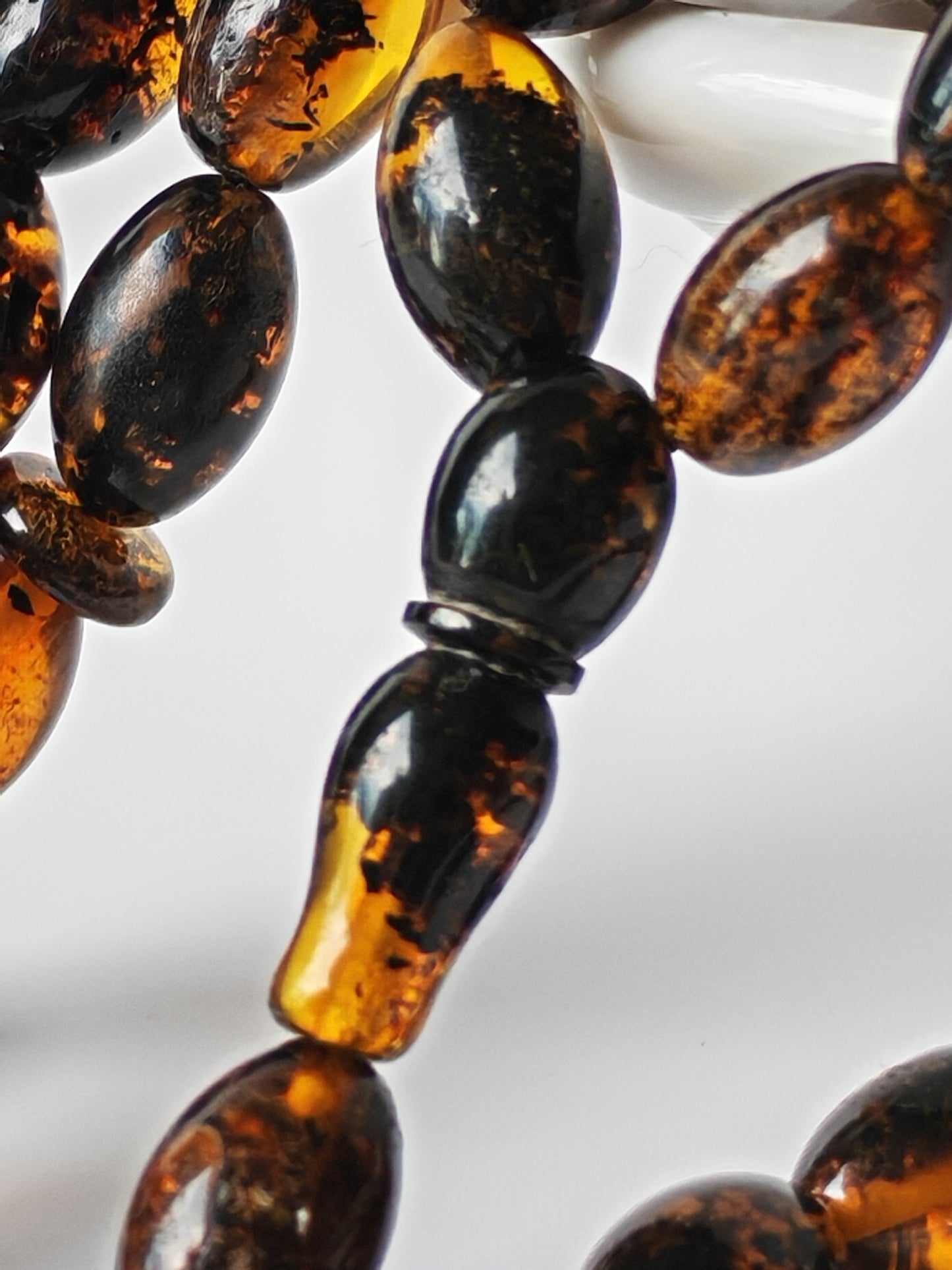 Dark Brown Sea Raw Amber Small Olive Shape Tasbih 33 Beads + Bracelet SET