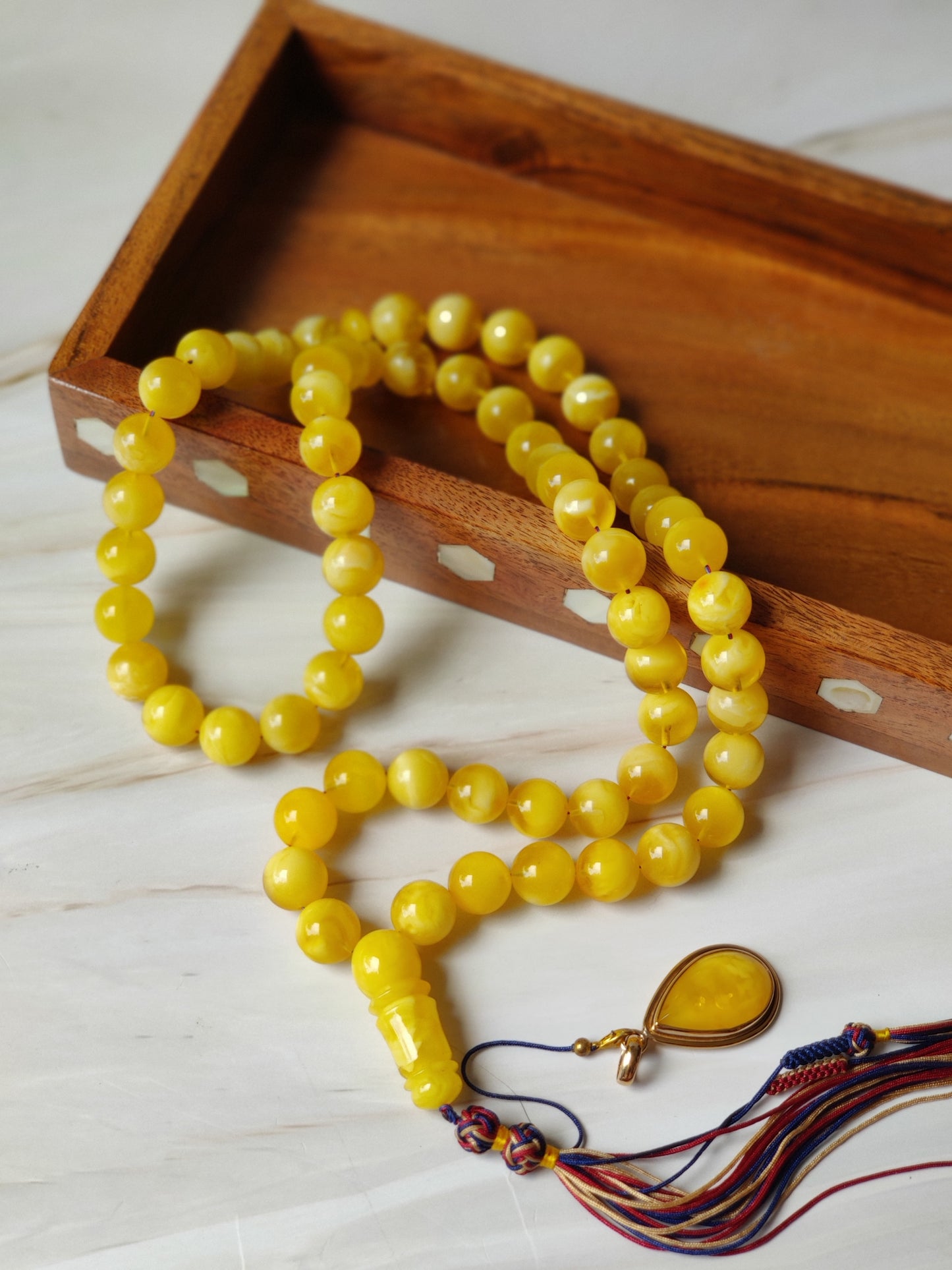 Highly Collectible Extra Long Natural Amber Misbaha 61 Beads from Private Collector from Poland + Certificate