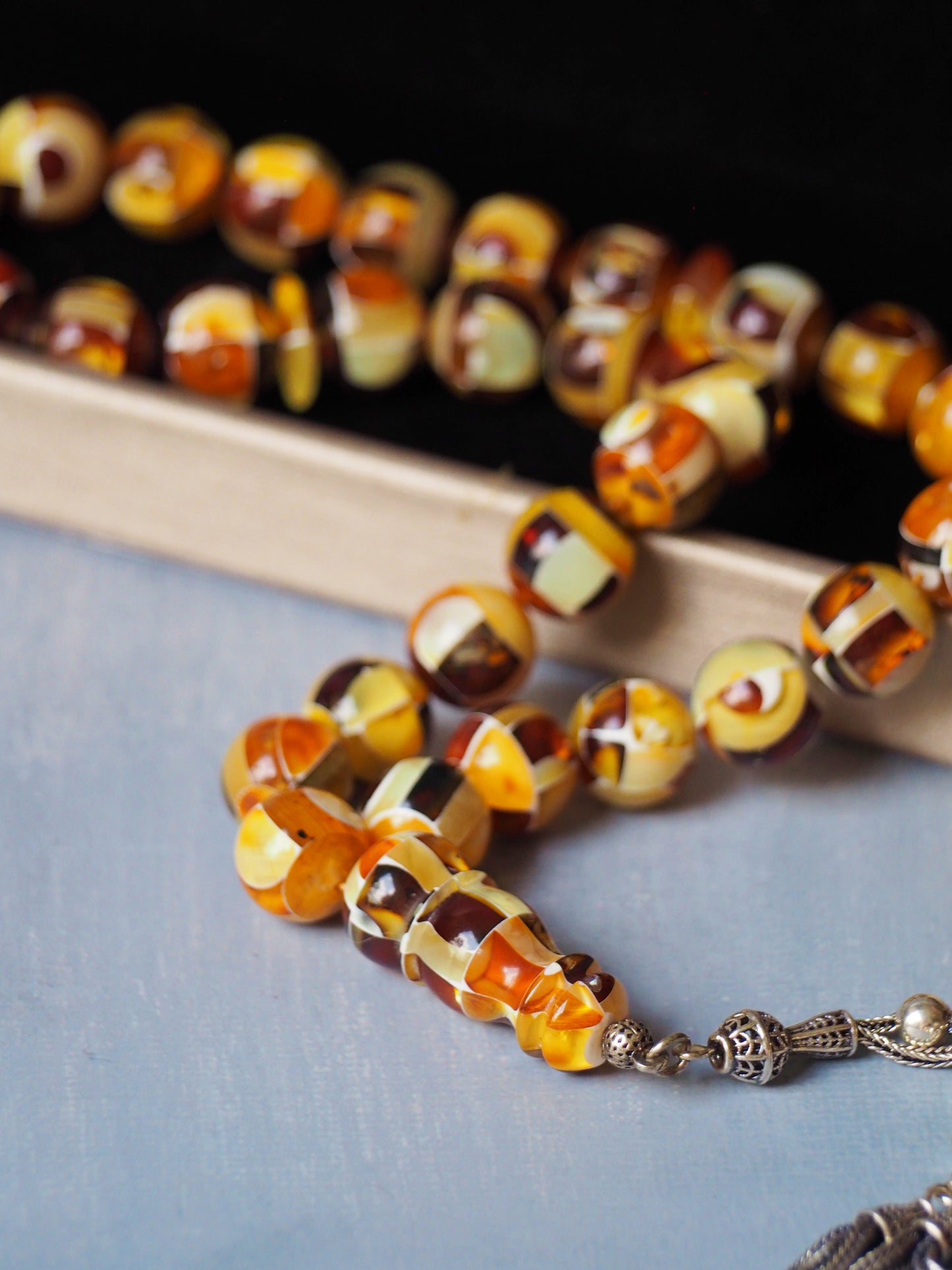 Natural Mozaic Multicolor Amber Rosary 12mm