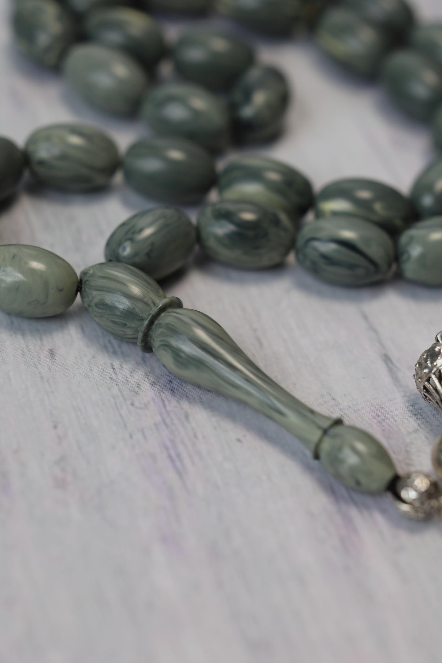 Cloudy Grey "Chernobyl" Bakelite Misbah 33 Beads