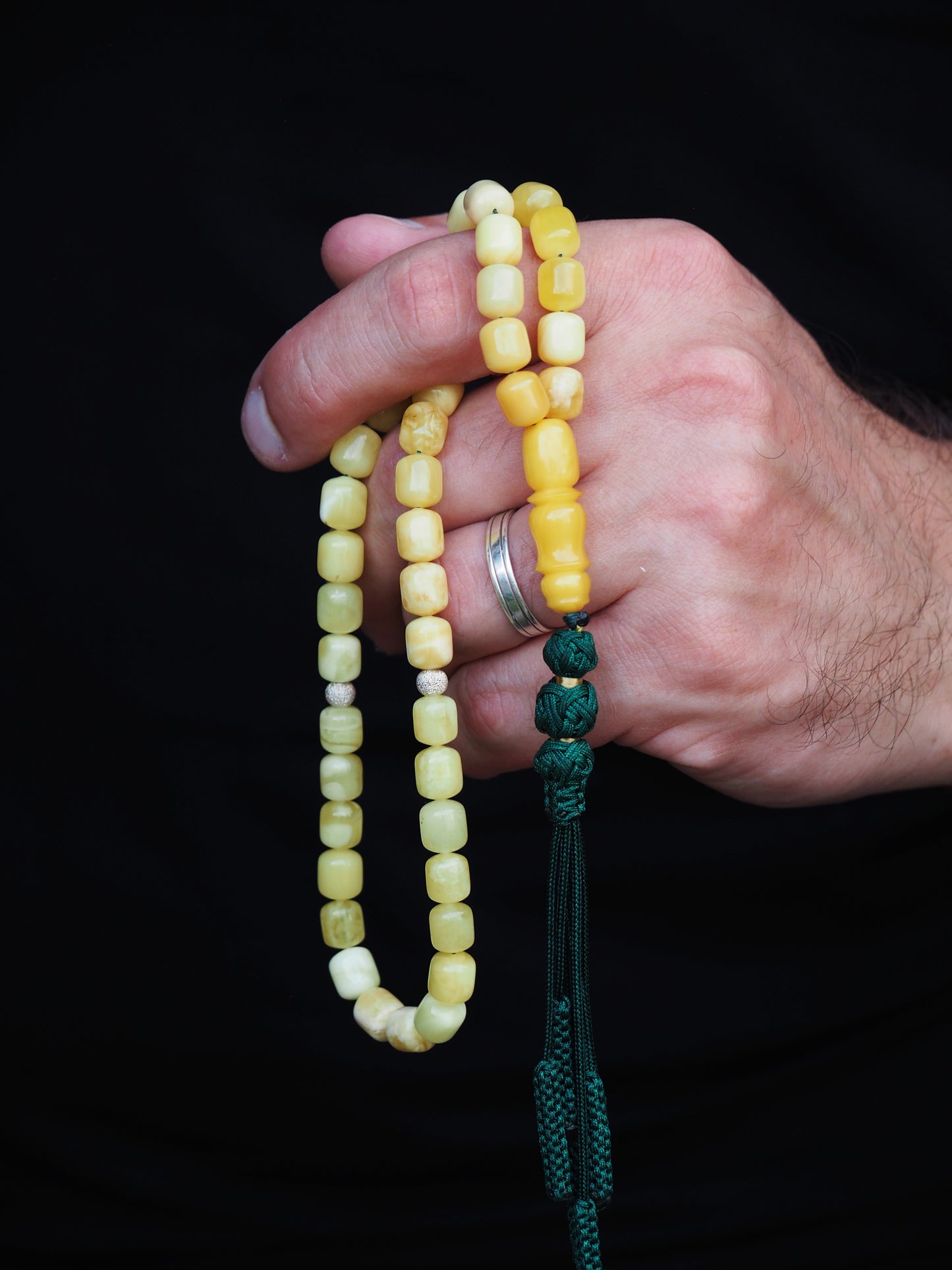 Natural Pocket Size Milk and Aged Butterscotch Gradient Amber Barrel Shape Rosary 45 Beads