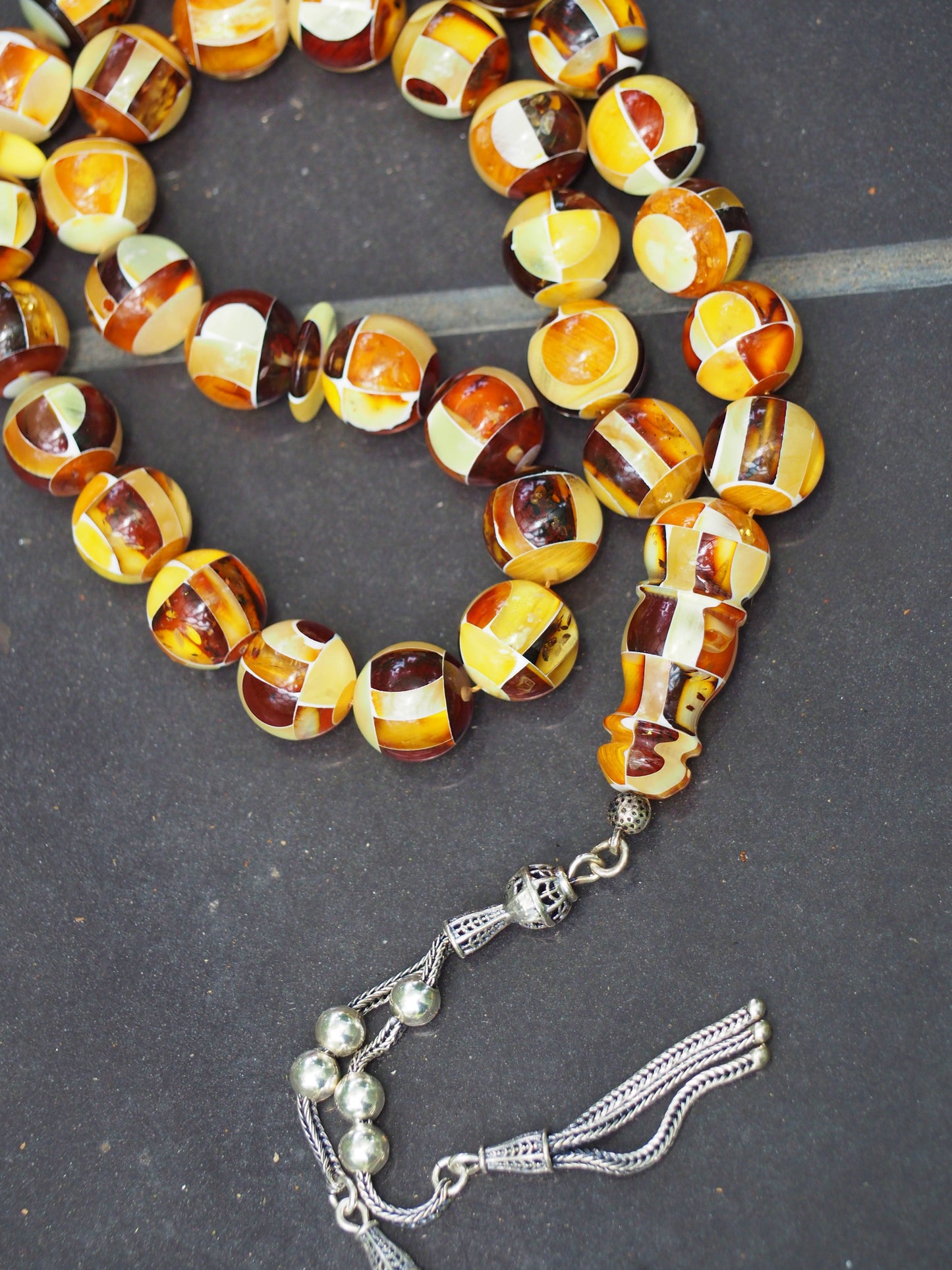 Natural Mozaic Multicolor Amber Rosary 12mm