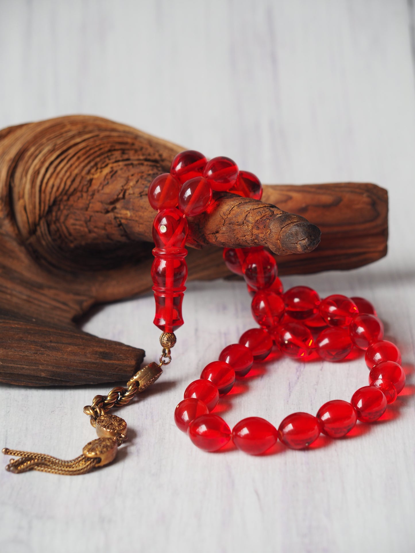 Red Olive Shaped Bakelite Rosary 33 Beads