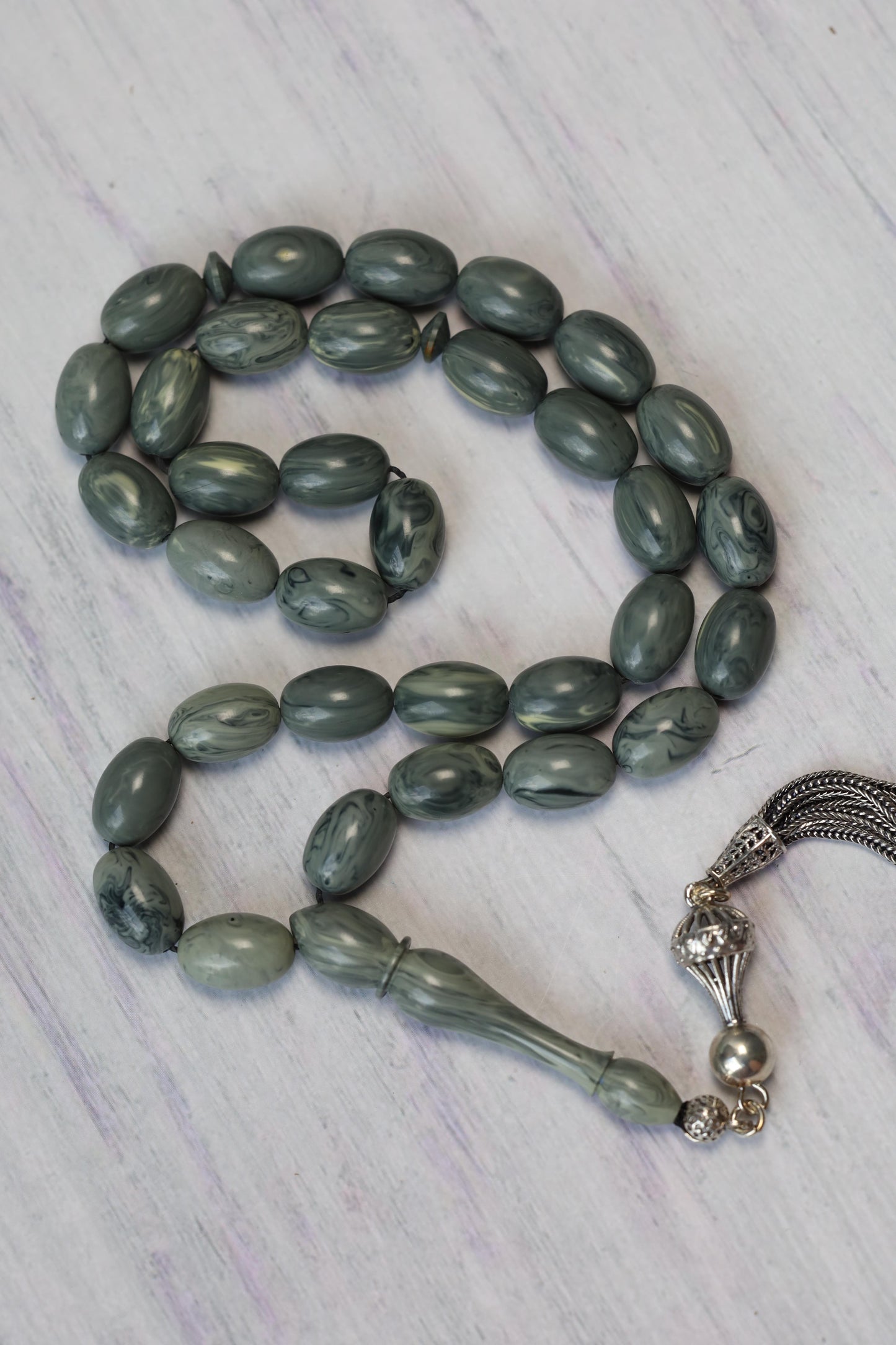 Cloudy Grey "Chernobyl" Bakelite Misbah 33 Beads