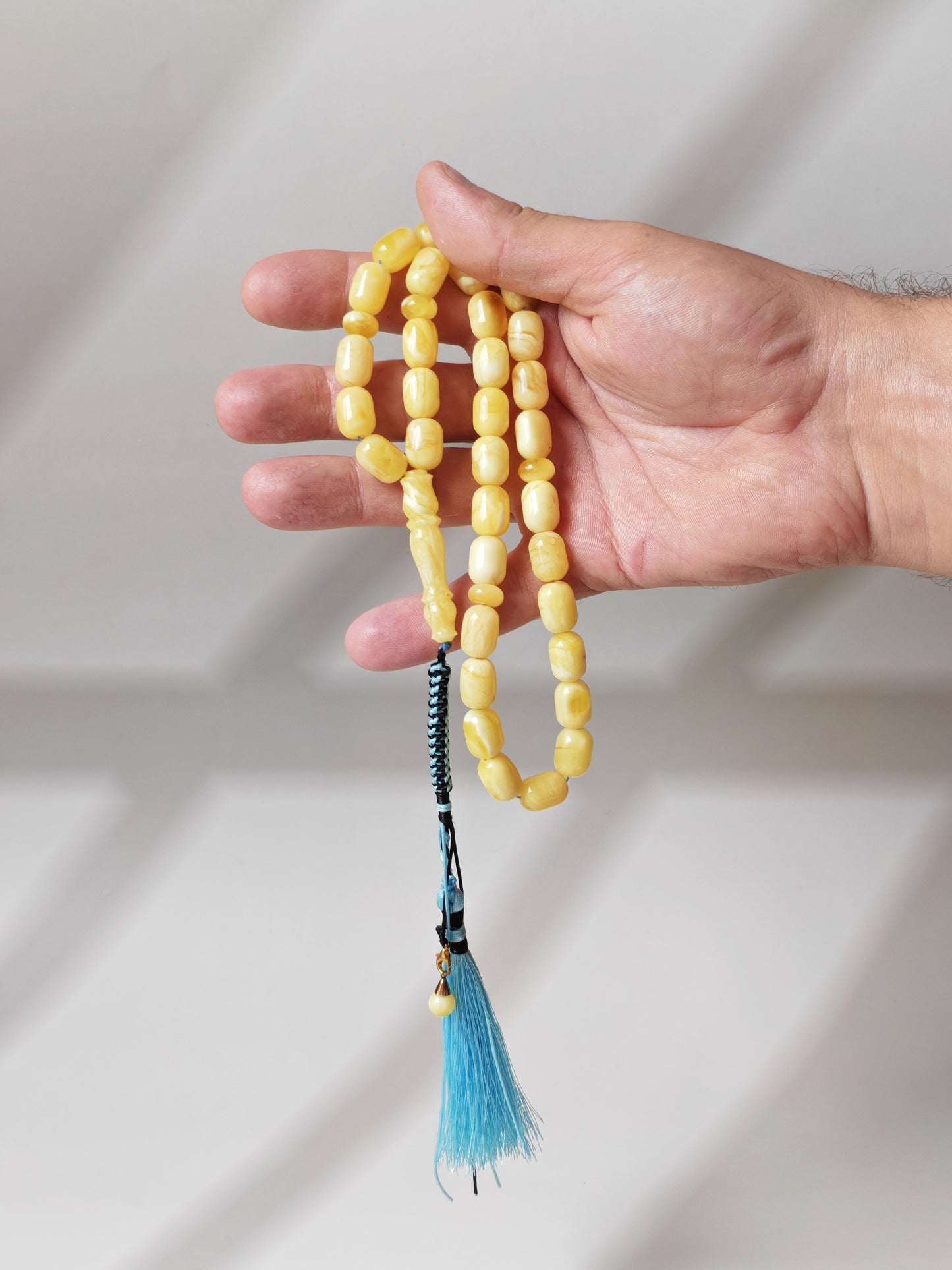 Bright Milk With Honey Inclusions Amber Rosary – 33 Barrel Beads | Unique Long Imam