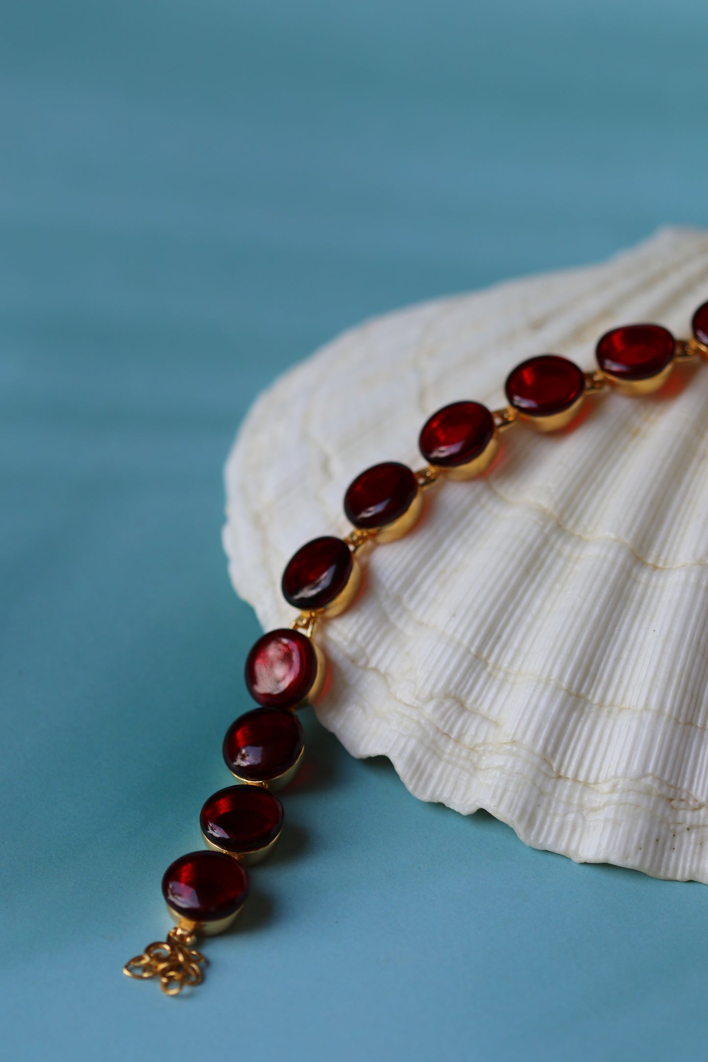 Big Round Blood/ Red Amber Bracelet in Gold Plated Silver