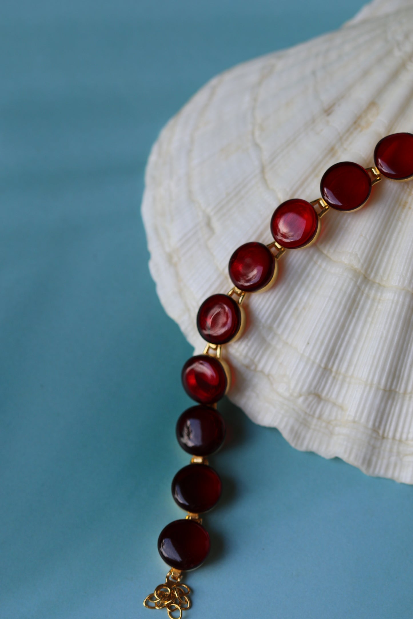 Big Round Blood/ Red Amber Bracelet in Gold Plated Silver