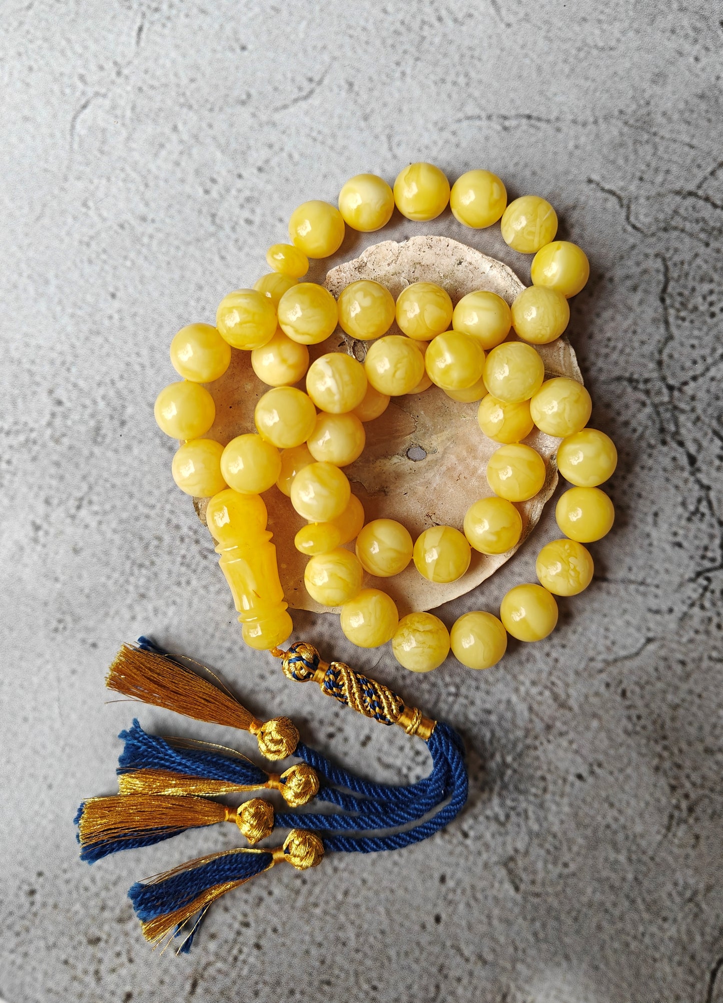 Butterscotch Tiger Natural Amber Rosary 45 Beads 13.5 mm