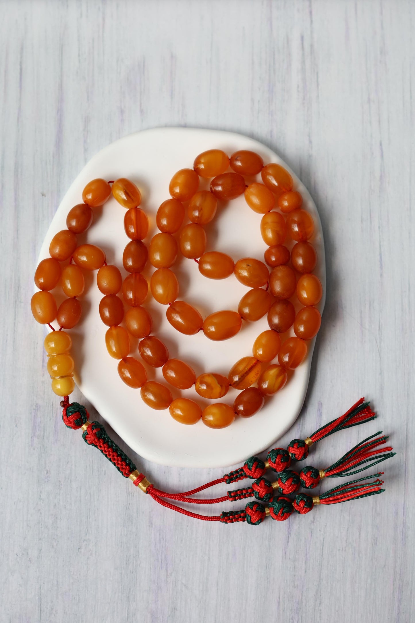 Rare Natural Old German Amber Misbah - 51 Olive Shape Beads