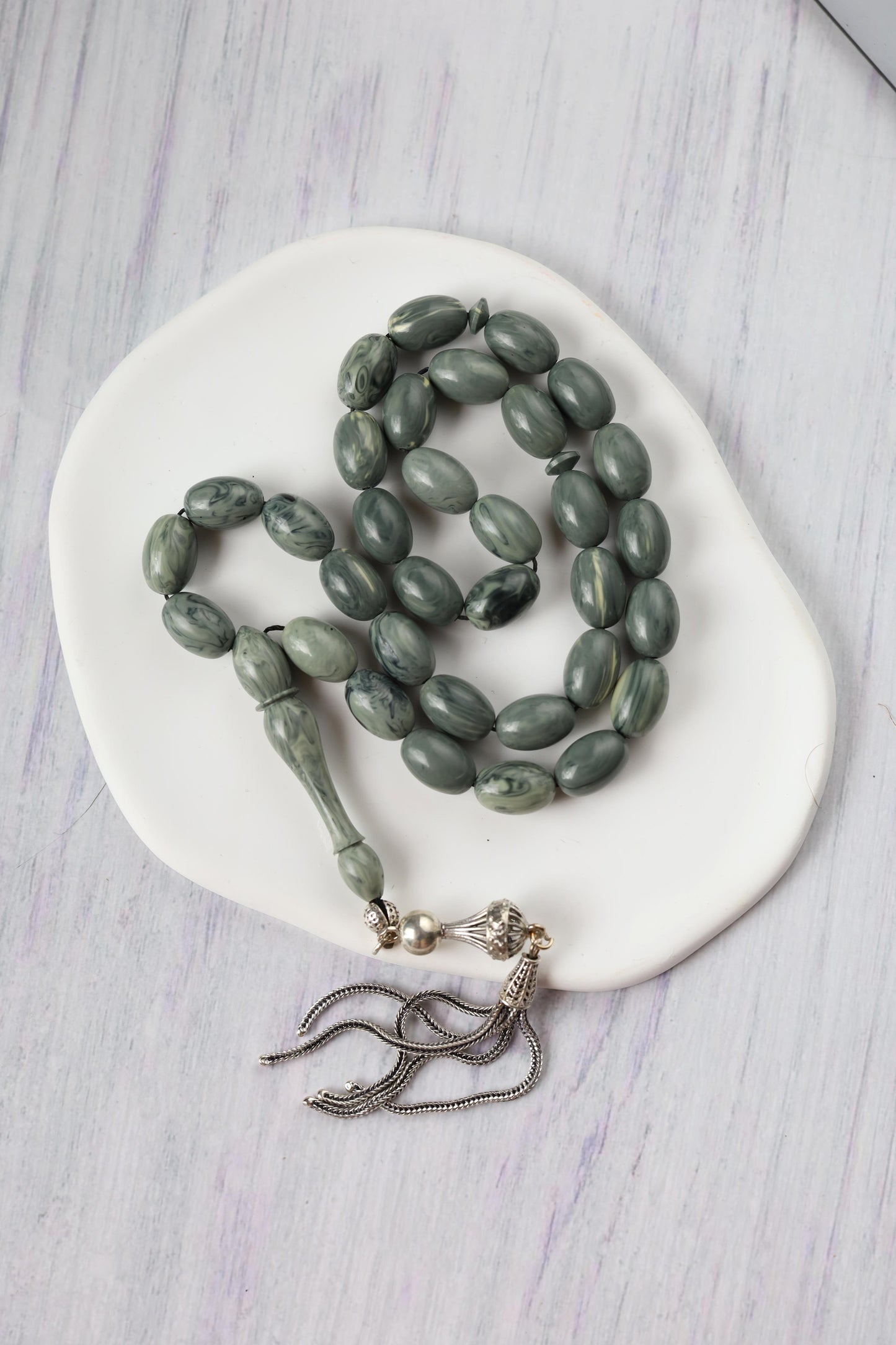 Cloudy Grey "Chernobyl" Bakelite Misbah 33 Beads