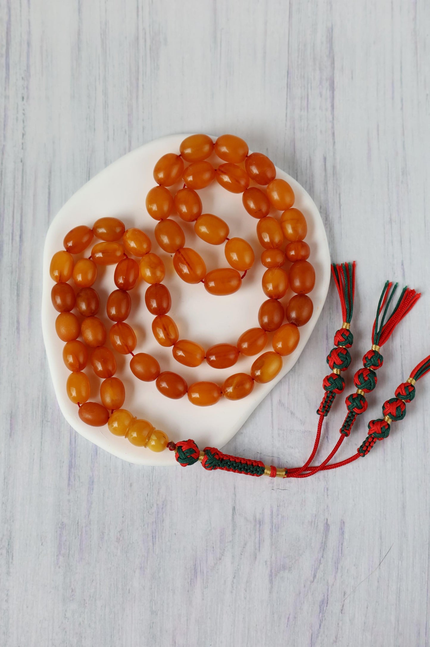 Rare Natural Old German Amber Misbah - 51 Olive Shape Beads