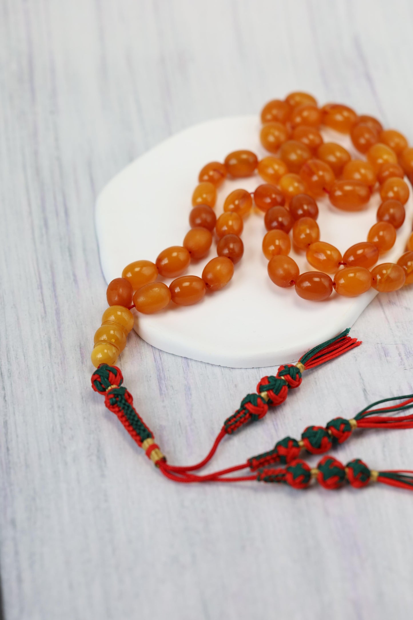 Rare Natural Old German Amber Misbah - 51 Olive Shape Beads