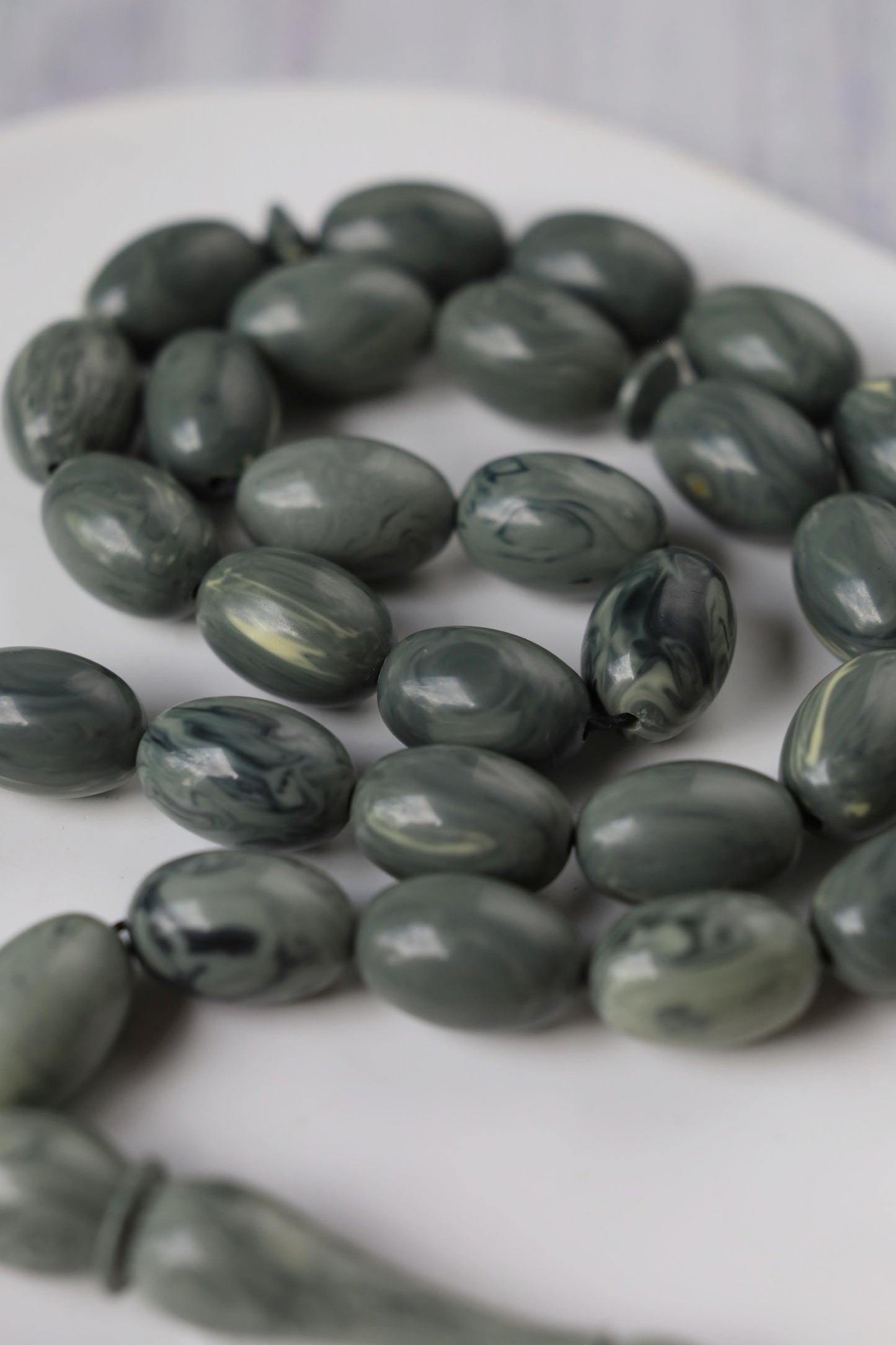 Cloudy Grey "Chernobyl" Bakelite Misbah 33 Beads