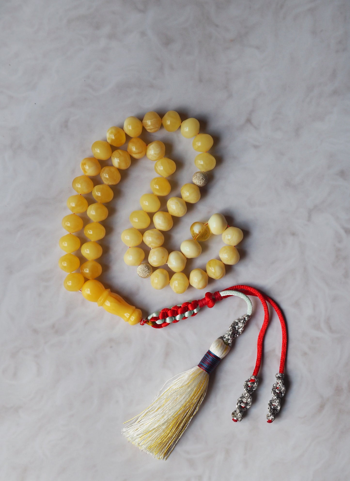 Royal White and Butterscotch Natural Amber Tasbih 45 Istanbul Shape Beads