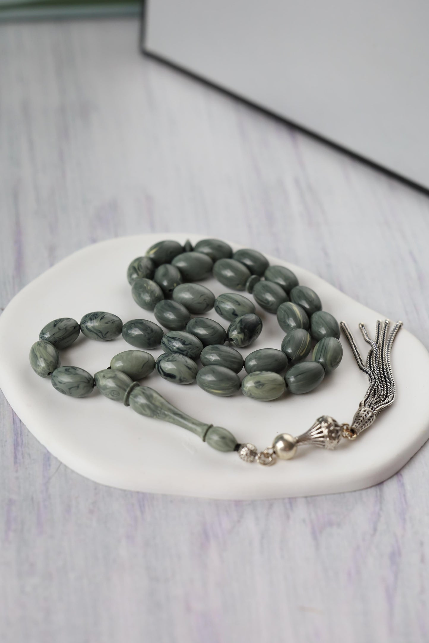 Cloudy Grey "Chernobyl" Bakelite Misbah 33 Beads