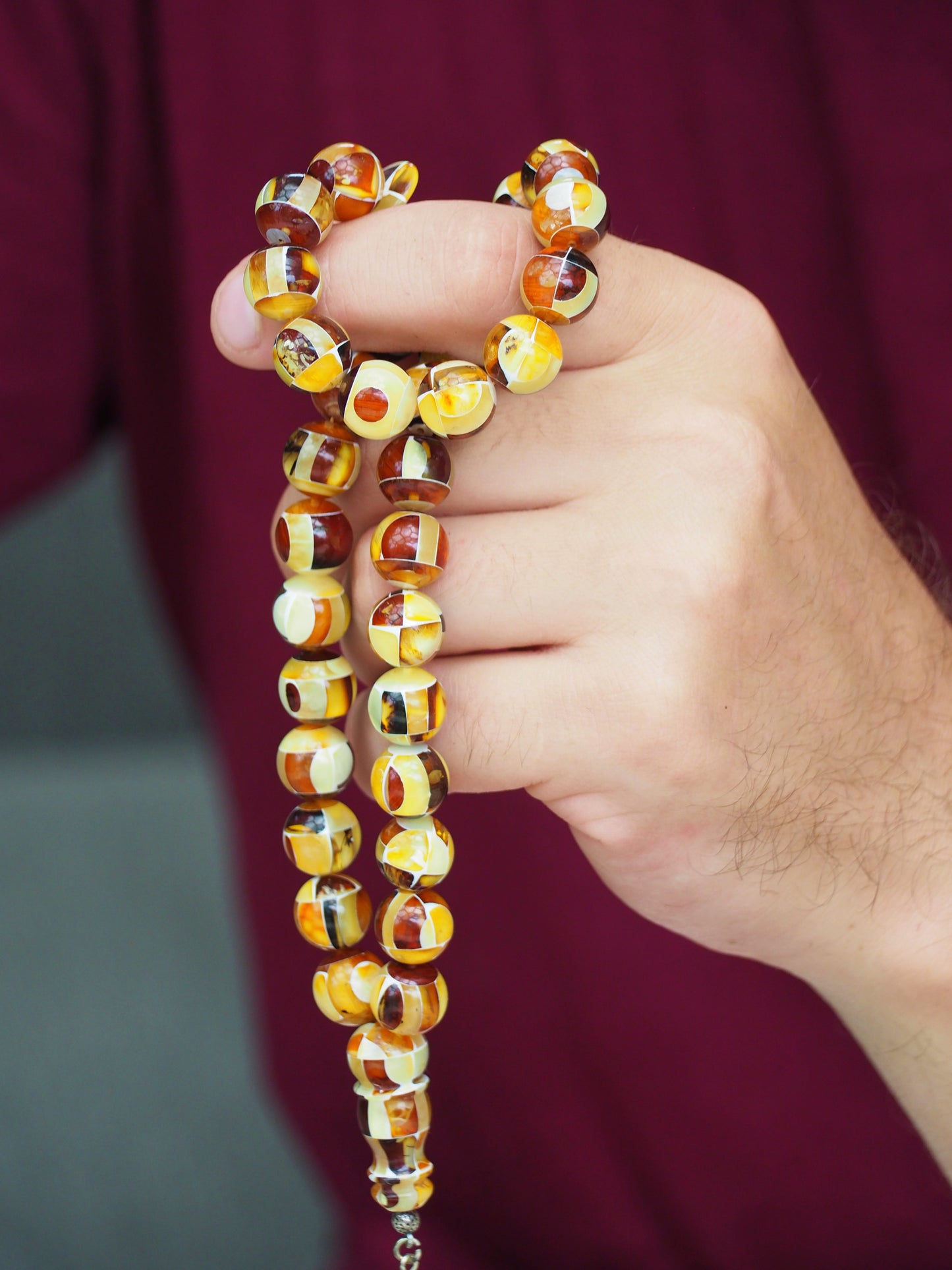 Natural Mozaic Multicolor Amber Rosary 12mm