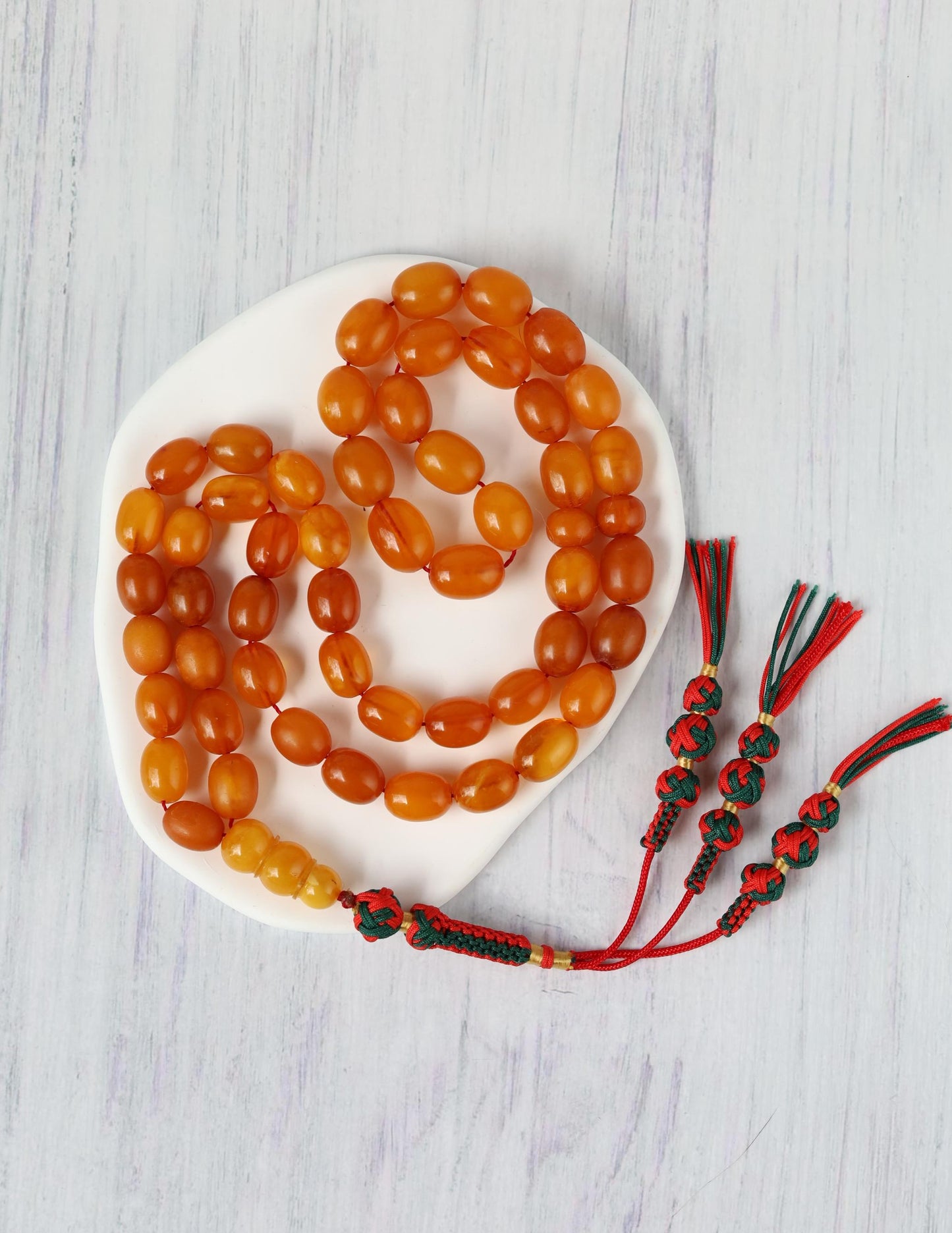 Rare Natural Old German Amber Misbah - 51 Olive Shape Beads