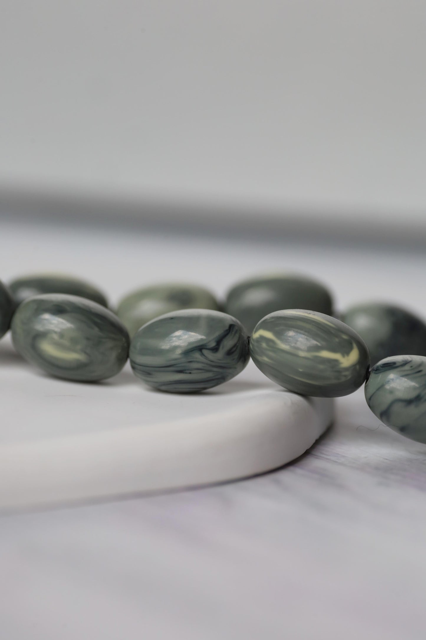 Cloudy Grey "Chernobyl" Bakelite Misbah 33 Beads