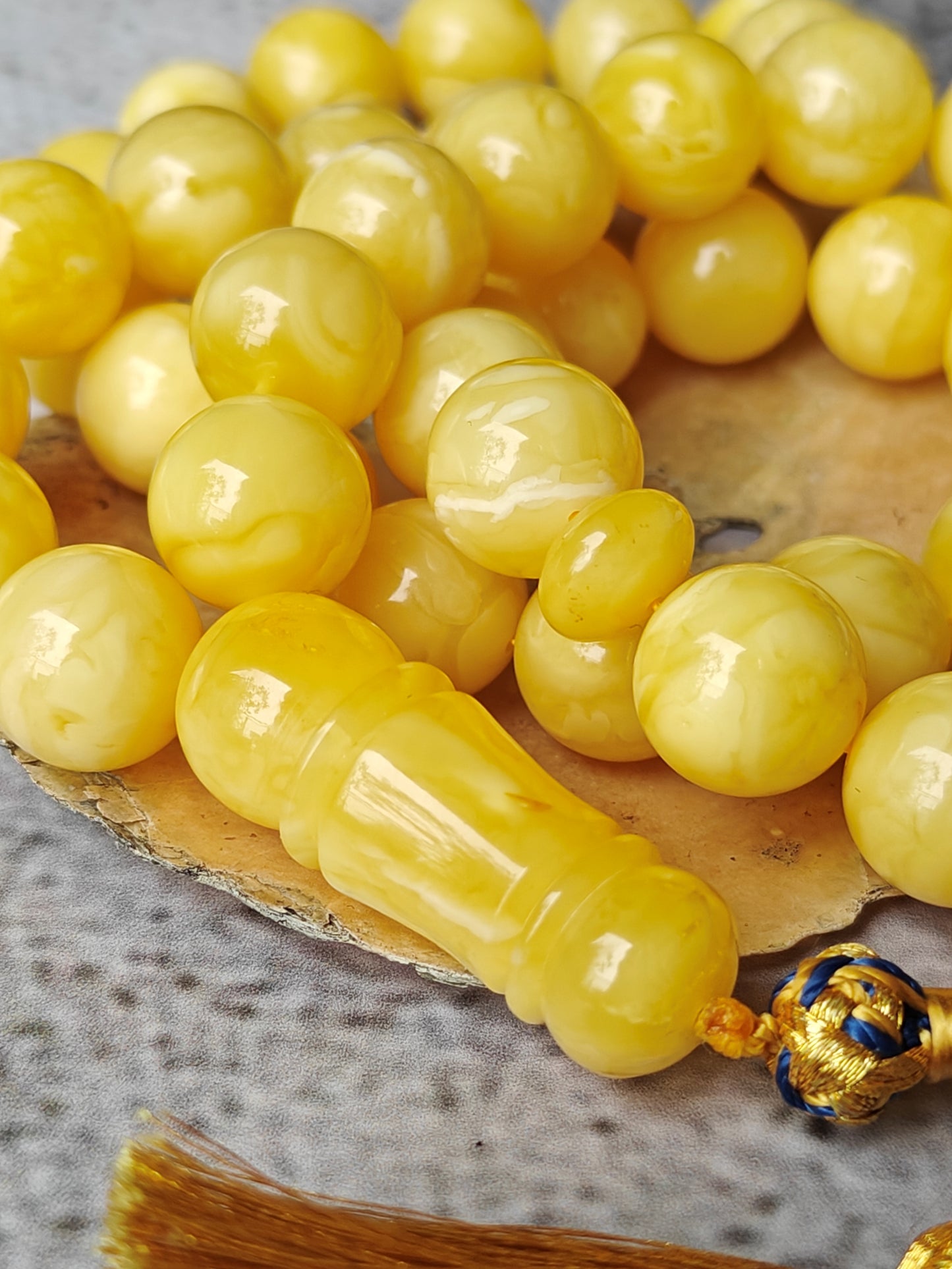 Butterscotch Tiger Natural Amber Rosary 45 Beads 13.5 mm