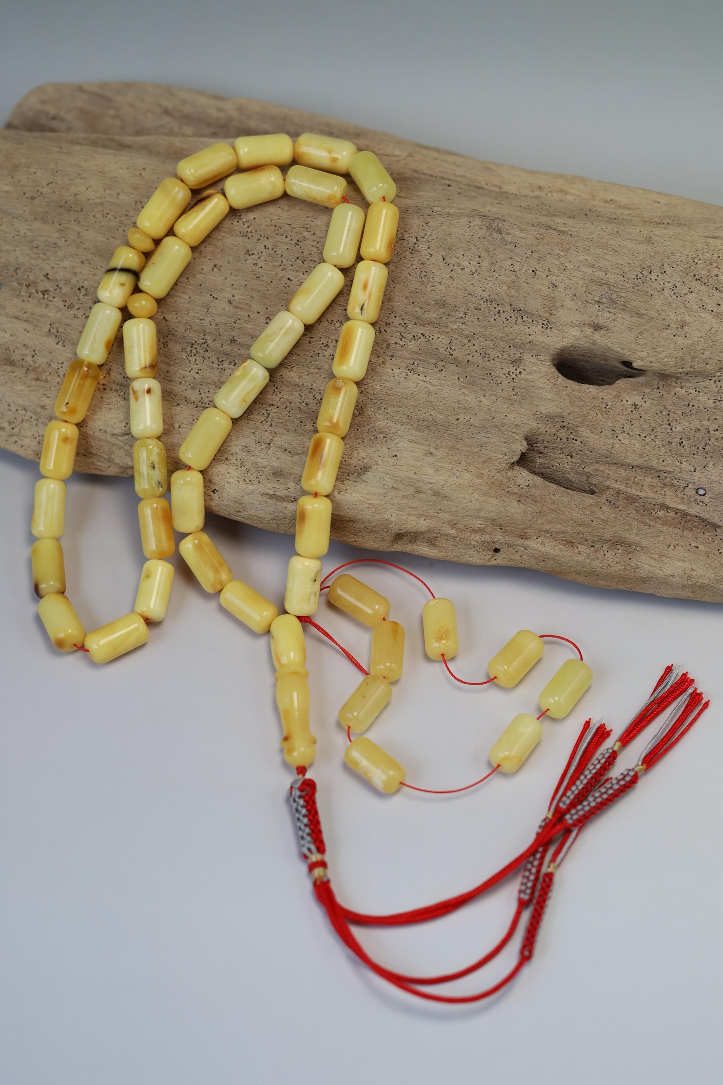 Natural Milk Barrel Shape Amber Rosary – 37 Beads + 8 Spares