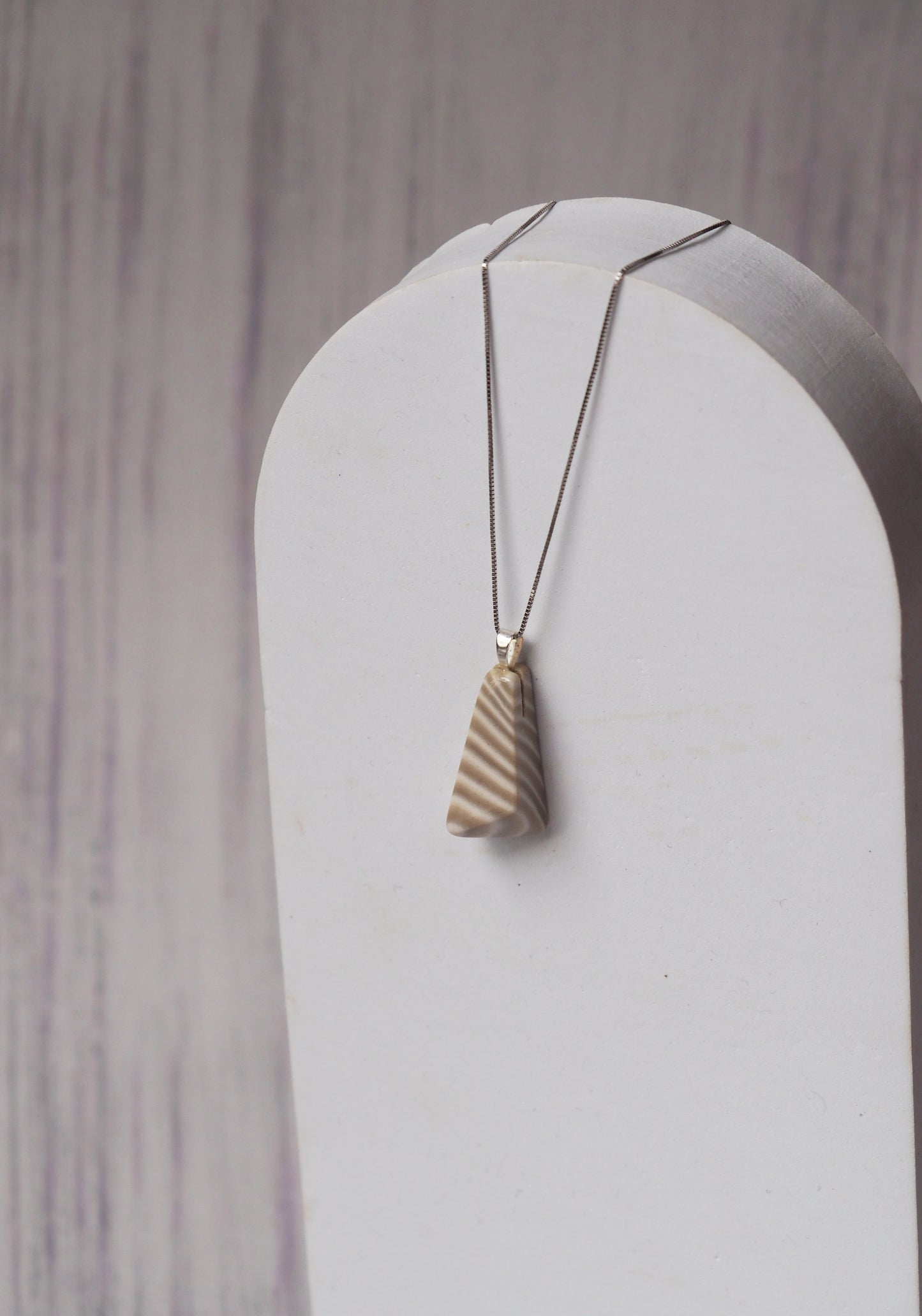 Natural Striped Flint Pendant with Silver Hook