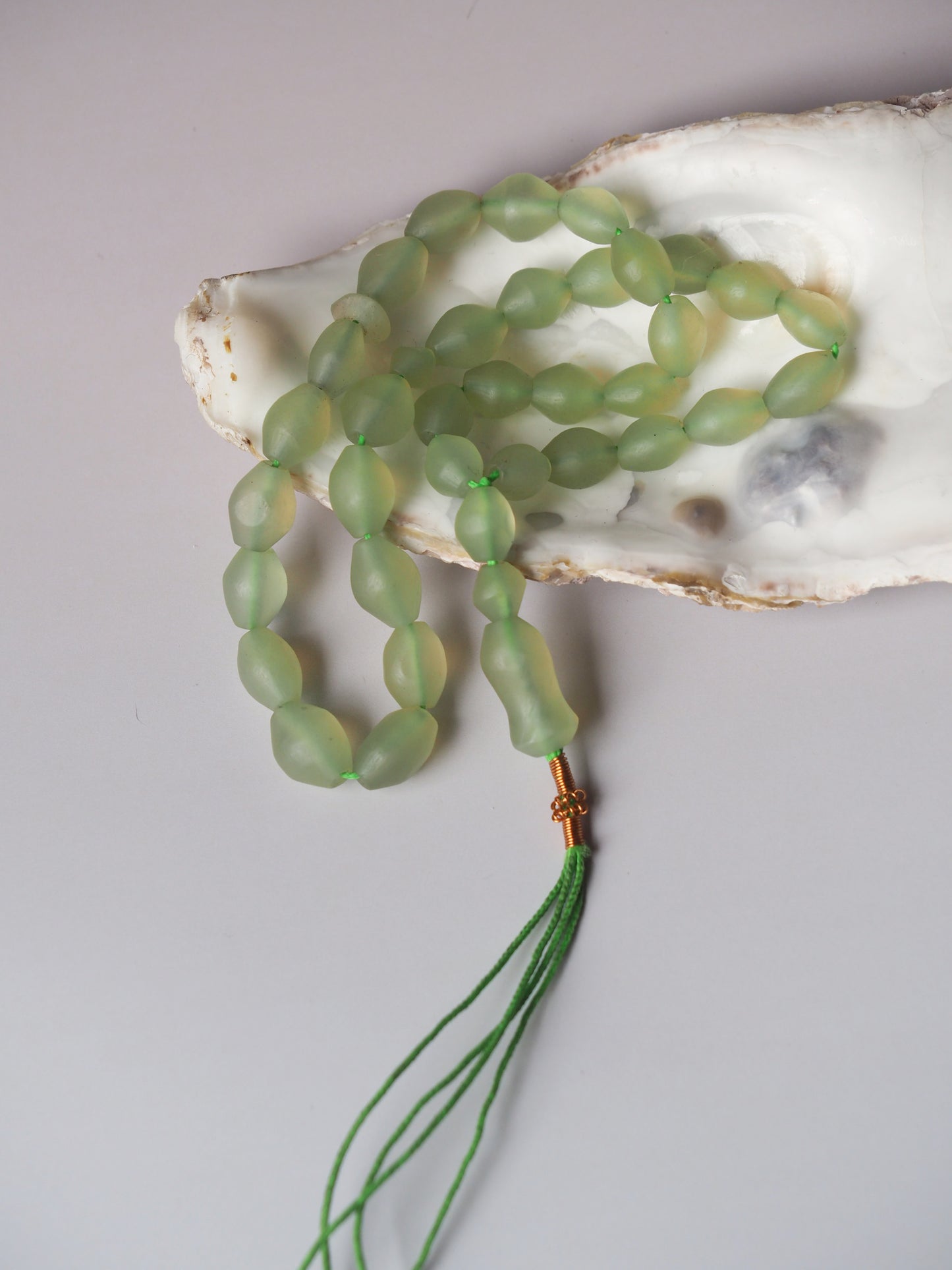 Natural Mint Green Shah Maqsood Tasbih 33 Beads Olive Shape