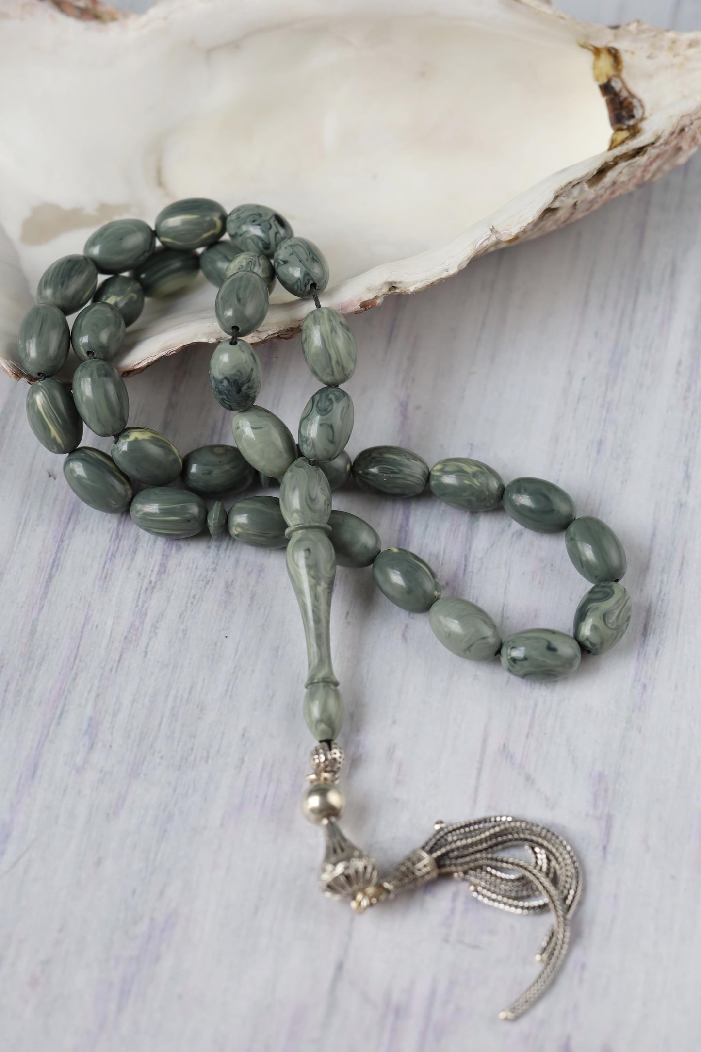 Cloudy Grey "Chernobyl" Bakelite Misbah 33 Beads