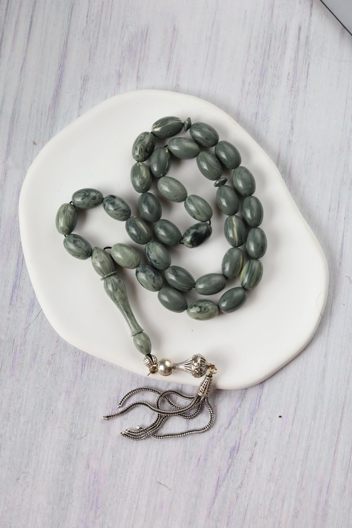 Cloudy Grey "Chernobyl" Bakelite Misbah 33 Beads