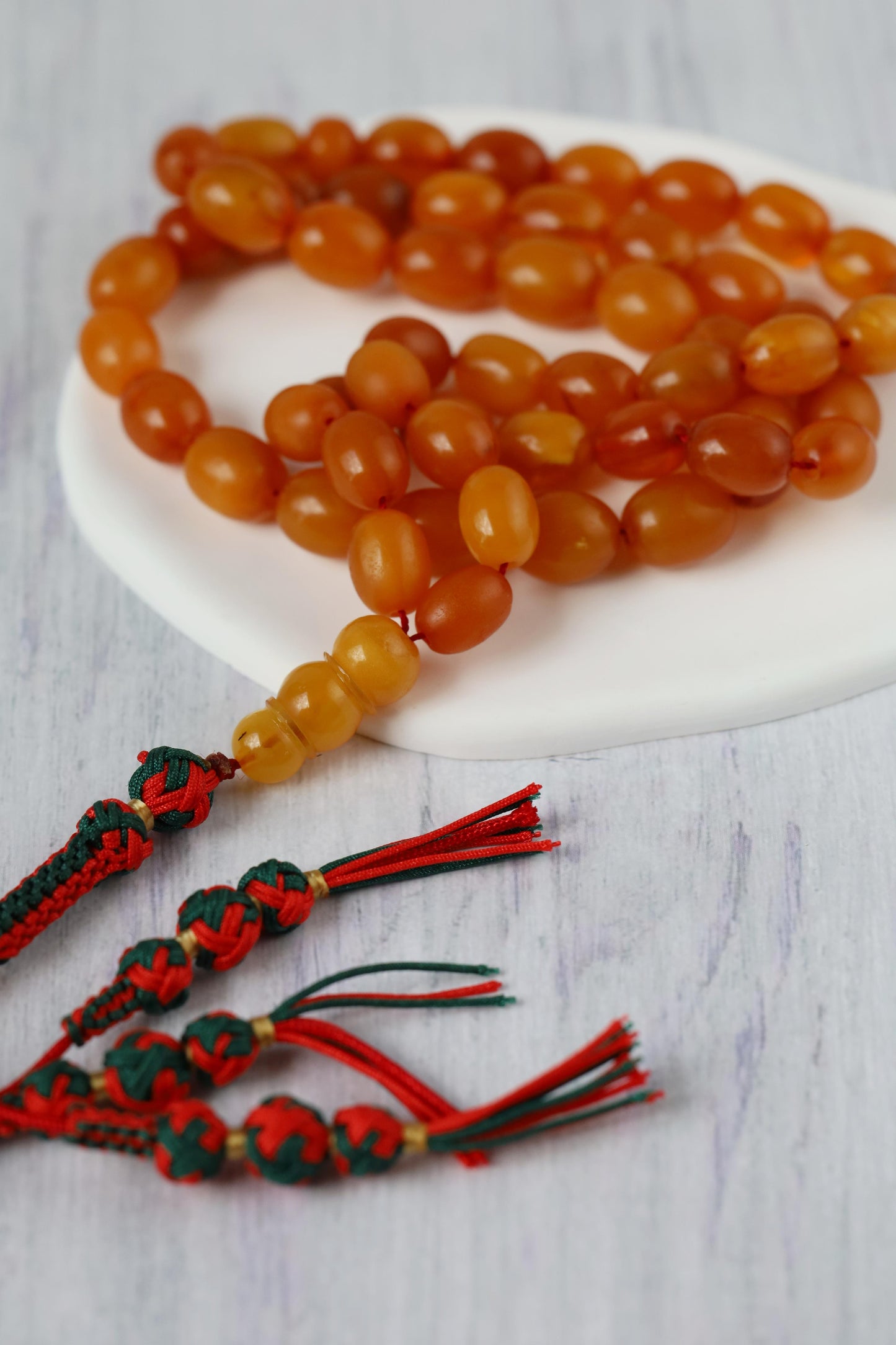 Rare Natural Old German Amber Misbah - 51 Olive Shape Beads