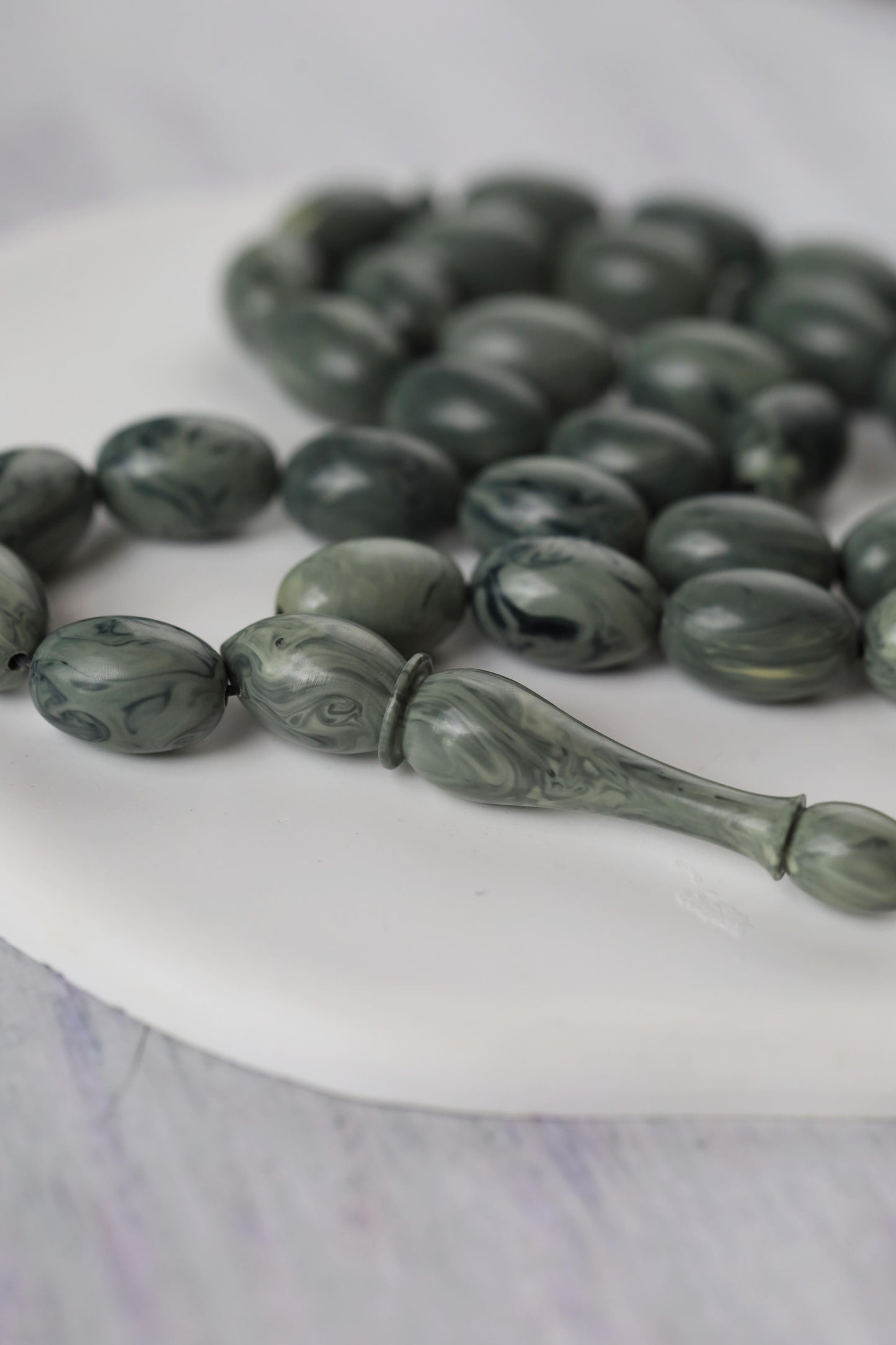 Cloudy Grey "Chernobyl" Bakelite Misbah 33 Beads