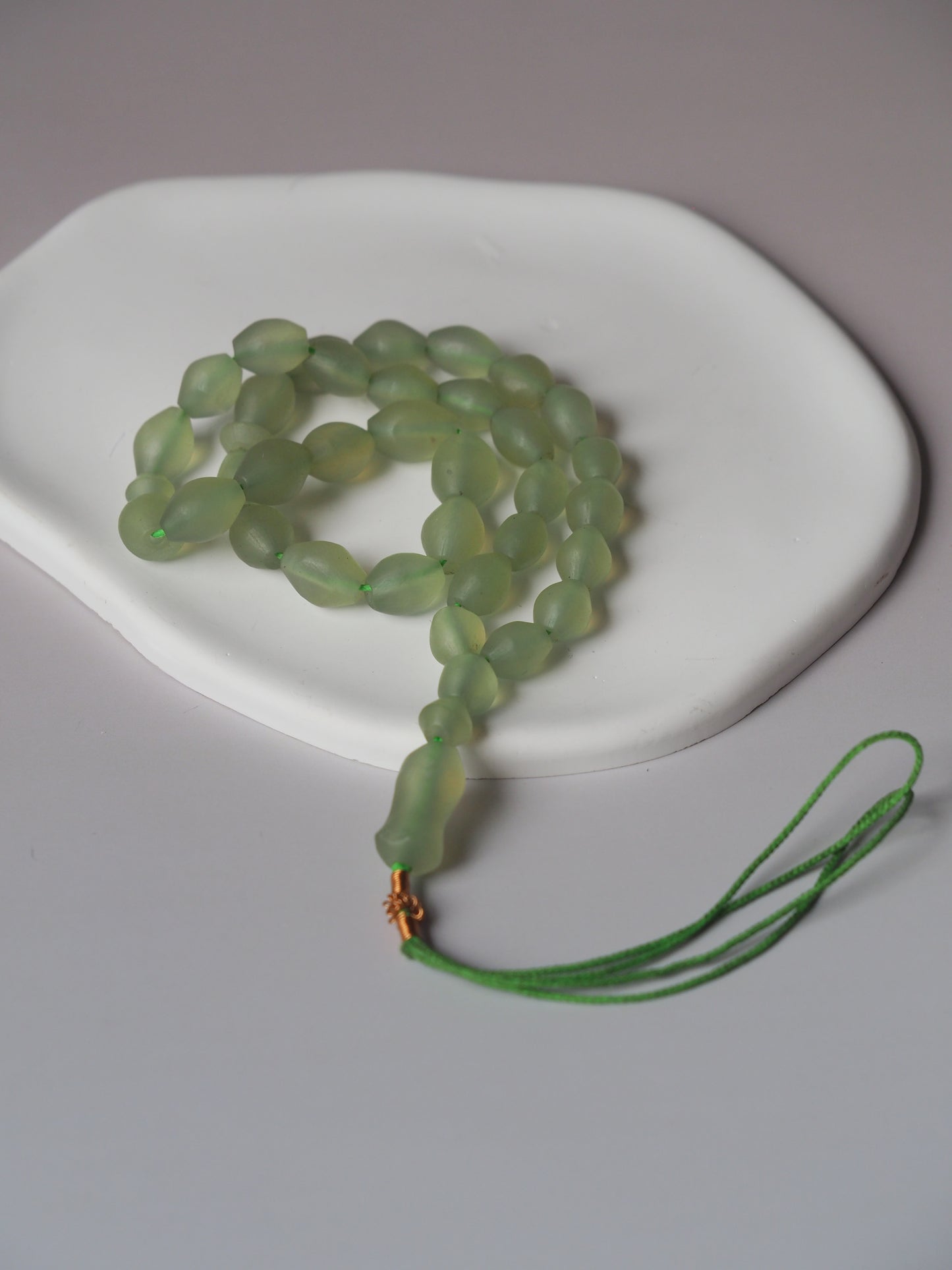 Natural Mint Green Shah Maqsood Tasbih 33 Beads Olive Shape
