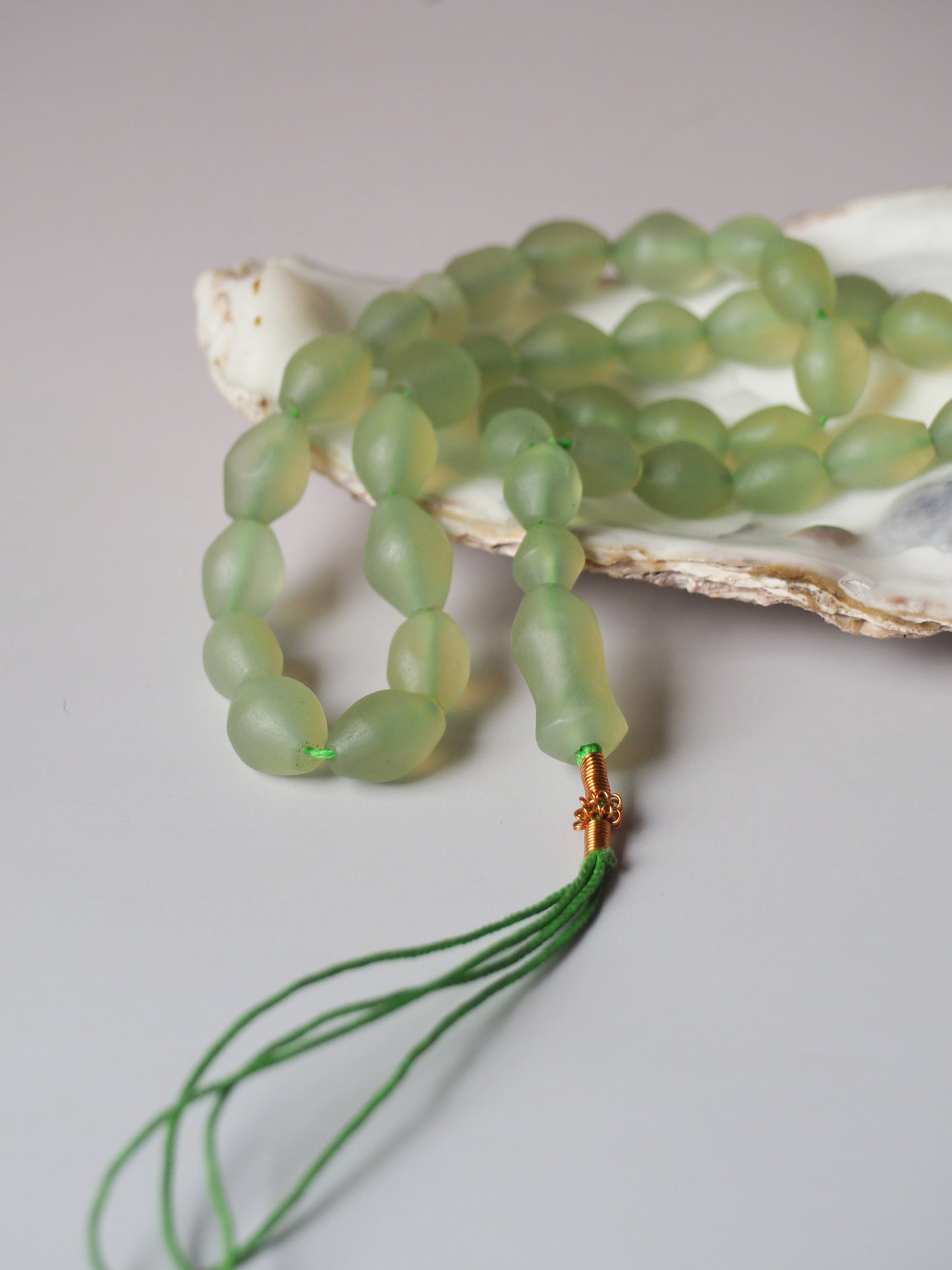 Natural Mint Green Shah Maqsood Tasbih 33 Beads Olive Shape