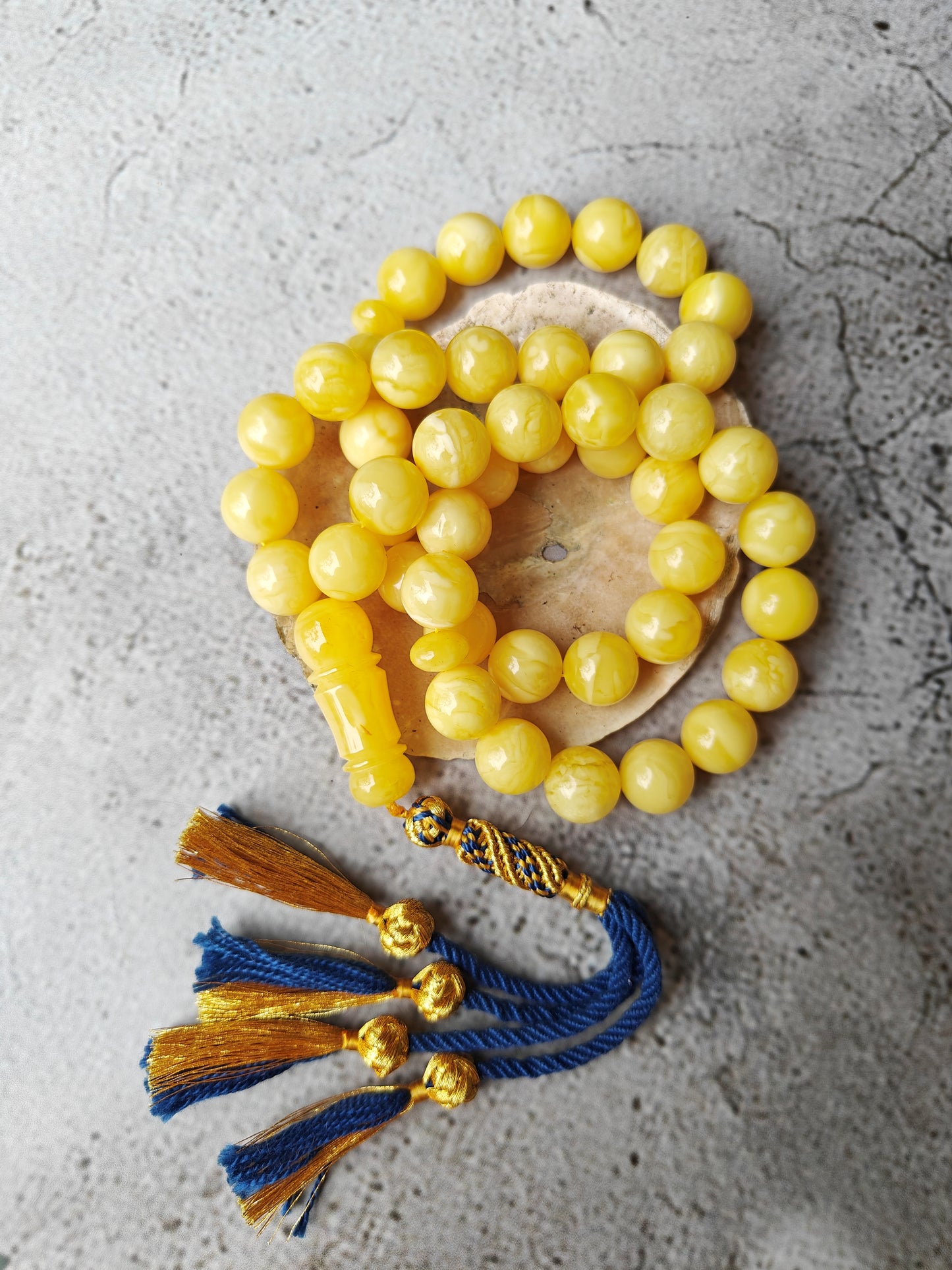 Butterscotch Tiger Natural Amber Rosary 45 Beads 13.5 mm